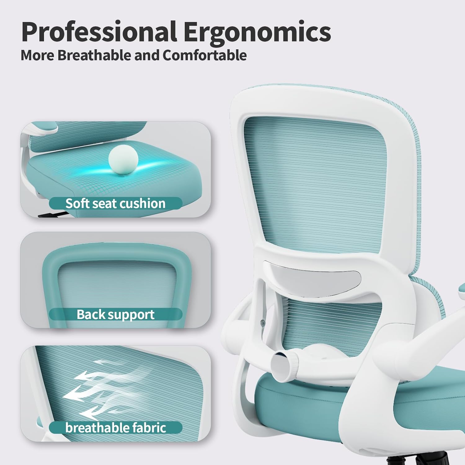 TRALT Office Chair - Ergonomic Desk Chair with Adjustable Lumbar Support, Mesh Computer Chair, Executive Chairs for Home Office Comfortable Lumbar Support (Mint Green)