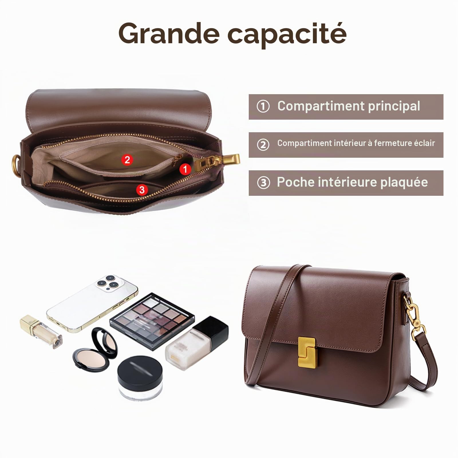 Sacs à bandoulière pour femmes, sacs à bandoulière en cuir véritable sacs à main vintage sacs à main avec sangle réglable sacs de concepteur