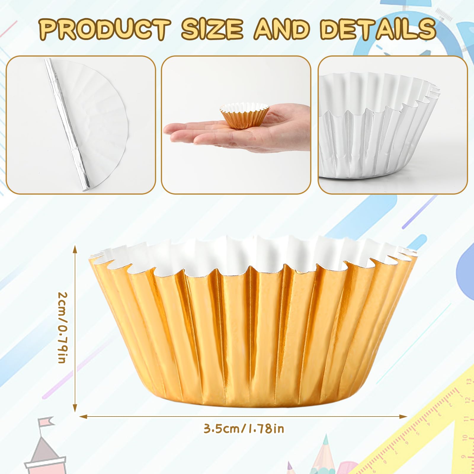 AUGSUN 400 mini forros de aluminio para cupcakes de graduación, dorados, plateados, negros, para hornear, mini magdalenas, envoltorios metálicos para graduación, Año Nuevo, fiesta, pasteles, dulces,