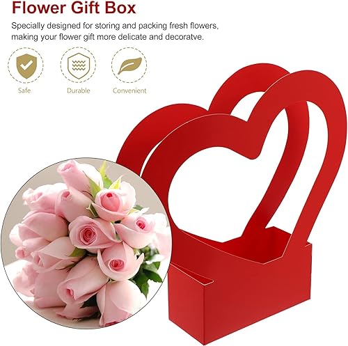 Miniatura 3 de STOBOK Caja de flores retro de 2 piezas con mango de corazón Caja de embalaje de ramo de fiesta de boda Bolsa de embalaje de ramo de papel Caja de