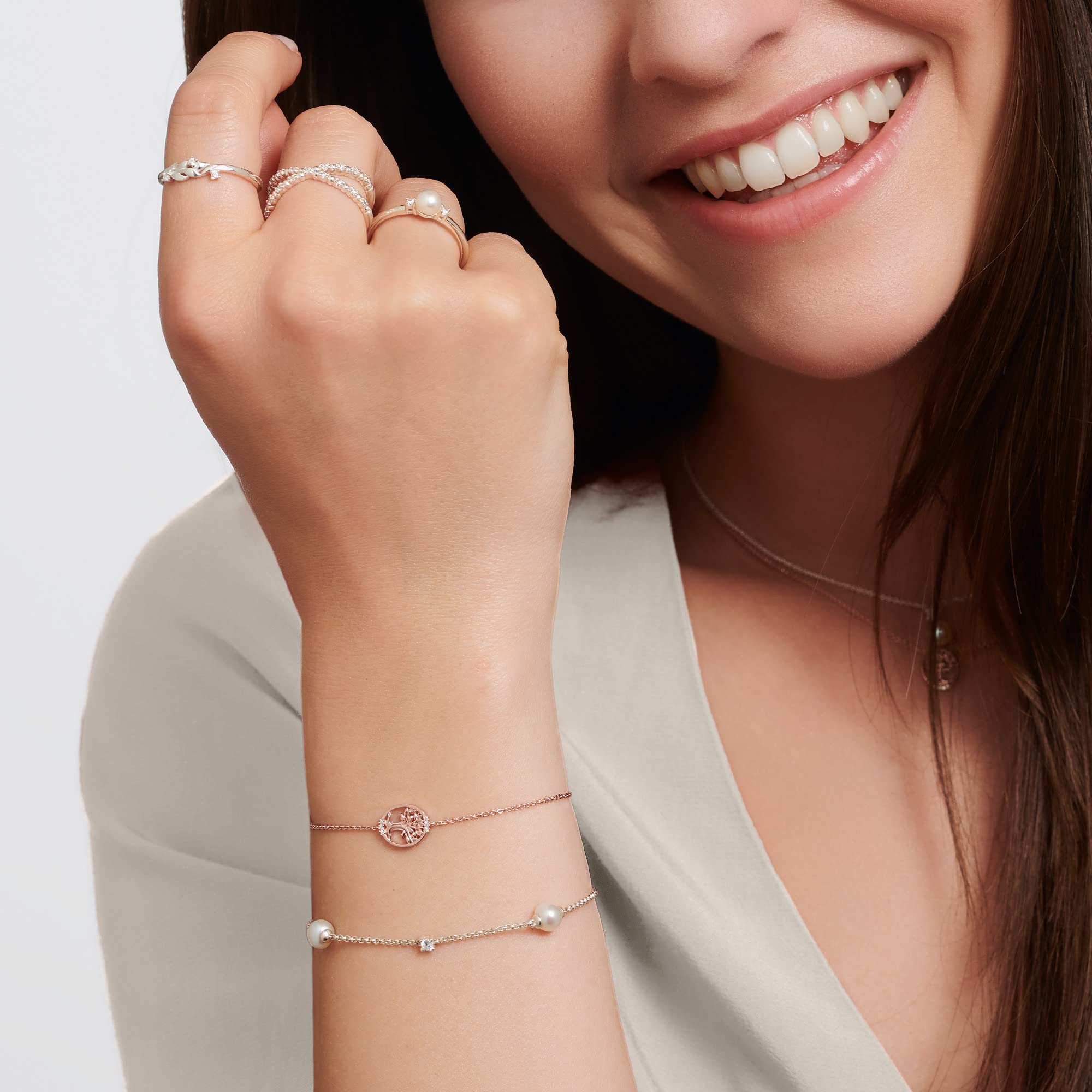 THOMAS SABO Damen Armband Perlen mit weißen Steinen 925 Sterlingsilber A2038-167-14-L19V