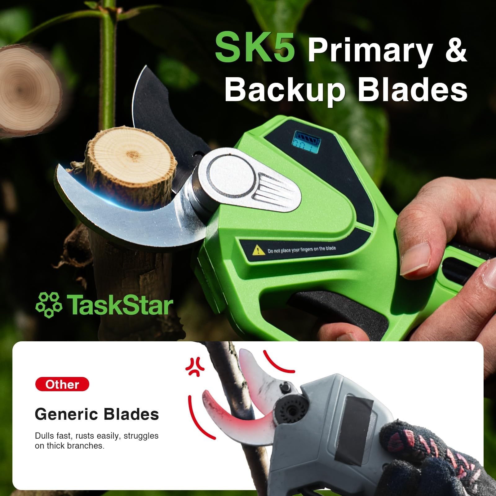 TaskStar Akku Astschere Teleskop: 2-in-1 Elektrische Gartenschere mit Teleskopstange - Bürstenloser Motor, 2x 4,0Ah Batterie, Extra SK5 Klinge, 2 Modi, 40mm Astschere für Baum & Blume