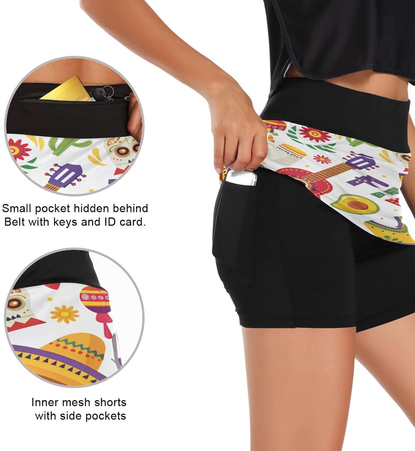 Cinco De Mayo Fiesta Tennis Skorts Skirts for Women Workout Athletic Skirt High Waisted with Pocket