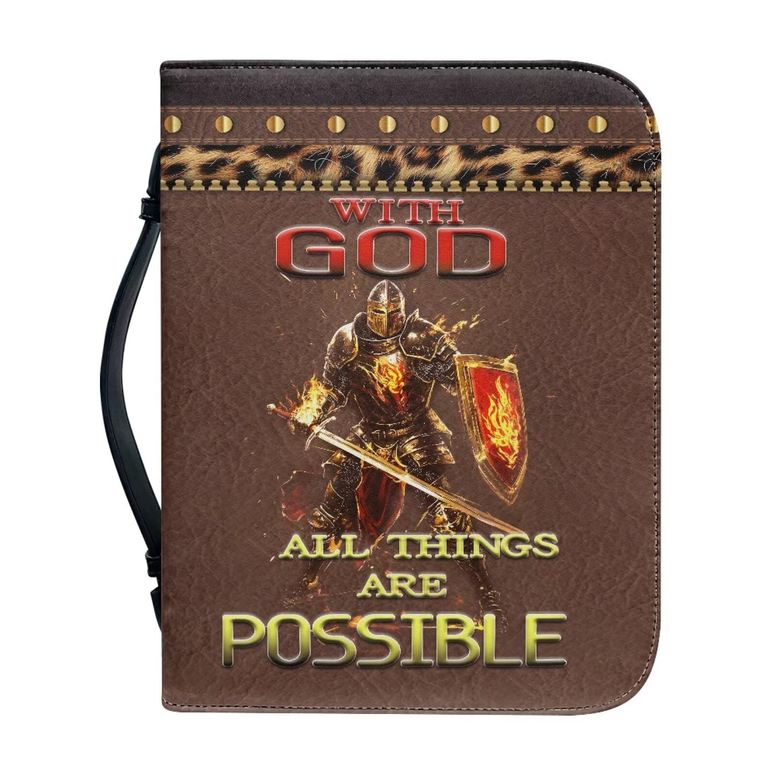Kuiaobaty Christian Faith Bible Book Cover Protector, Brown Journaling Storage Organizer for Bible with Handle & Inside Pockets, PU Leather Bible Cover for Book Lovers — image 1