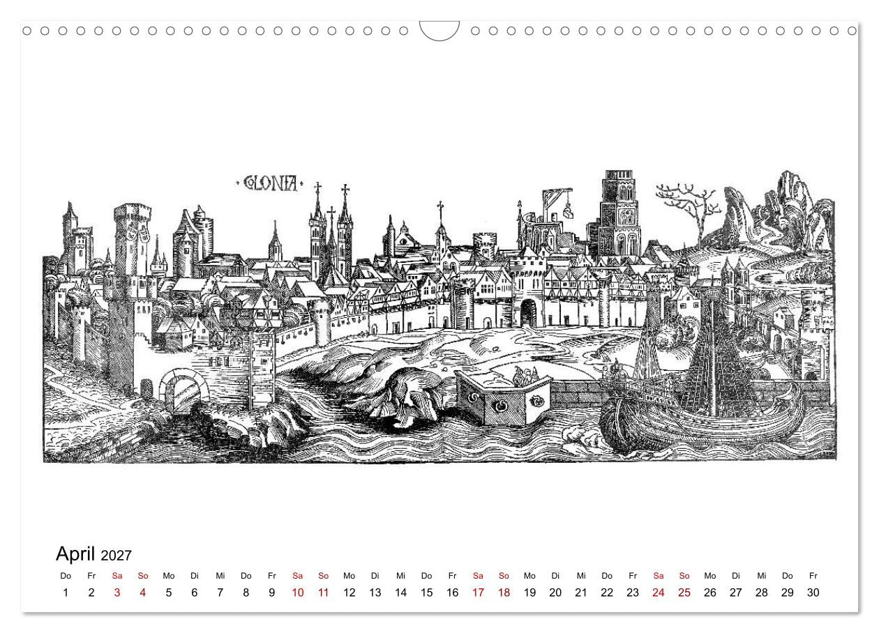 CALVENDO - Schedelsche Weltchronik Deutsche Städte 1493 (Wandkalender 2027 DIN A3 quer), Monatskalender: Deutschland im ausgehenden Mittelalter