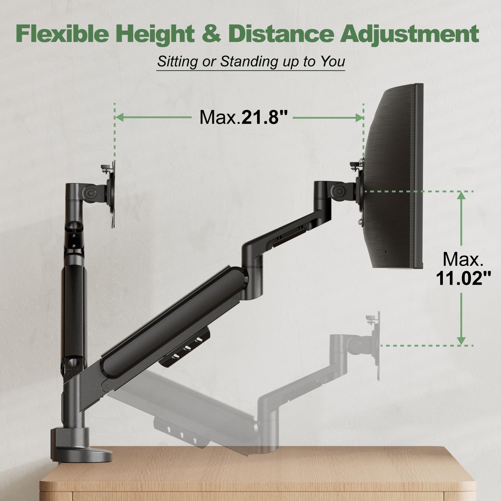 UPGRAVITY Supporto per doppio monitor, supporto per doppio monitor per due schermi ultrawide da 13"-34" piatti/curvi per computer, bracci doppi per monitor a basso profilo, supporta fino a 26,4 bs,