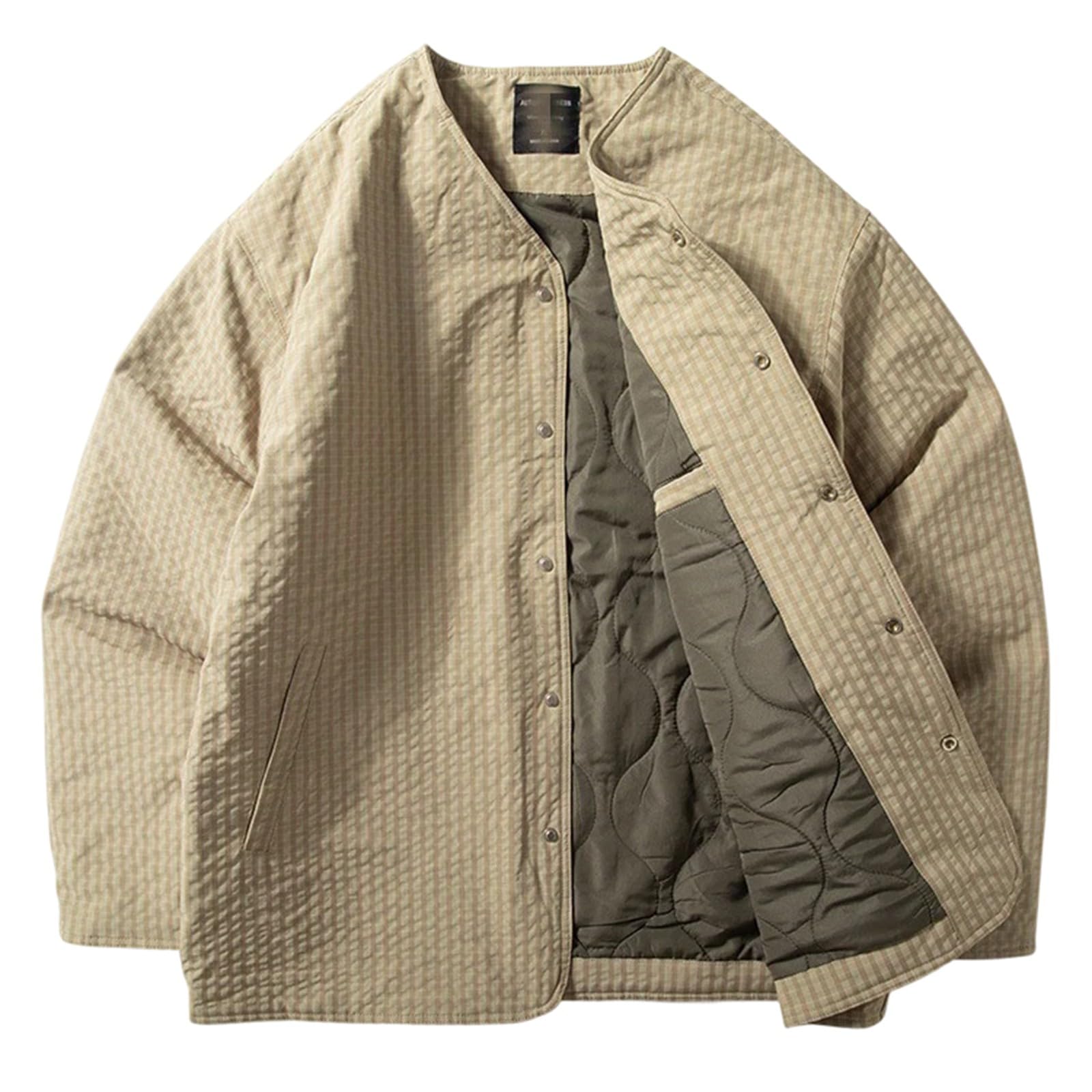 Hanten Quilted Jacket, Khaki Checkered