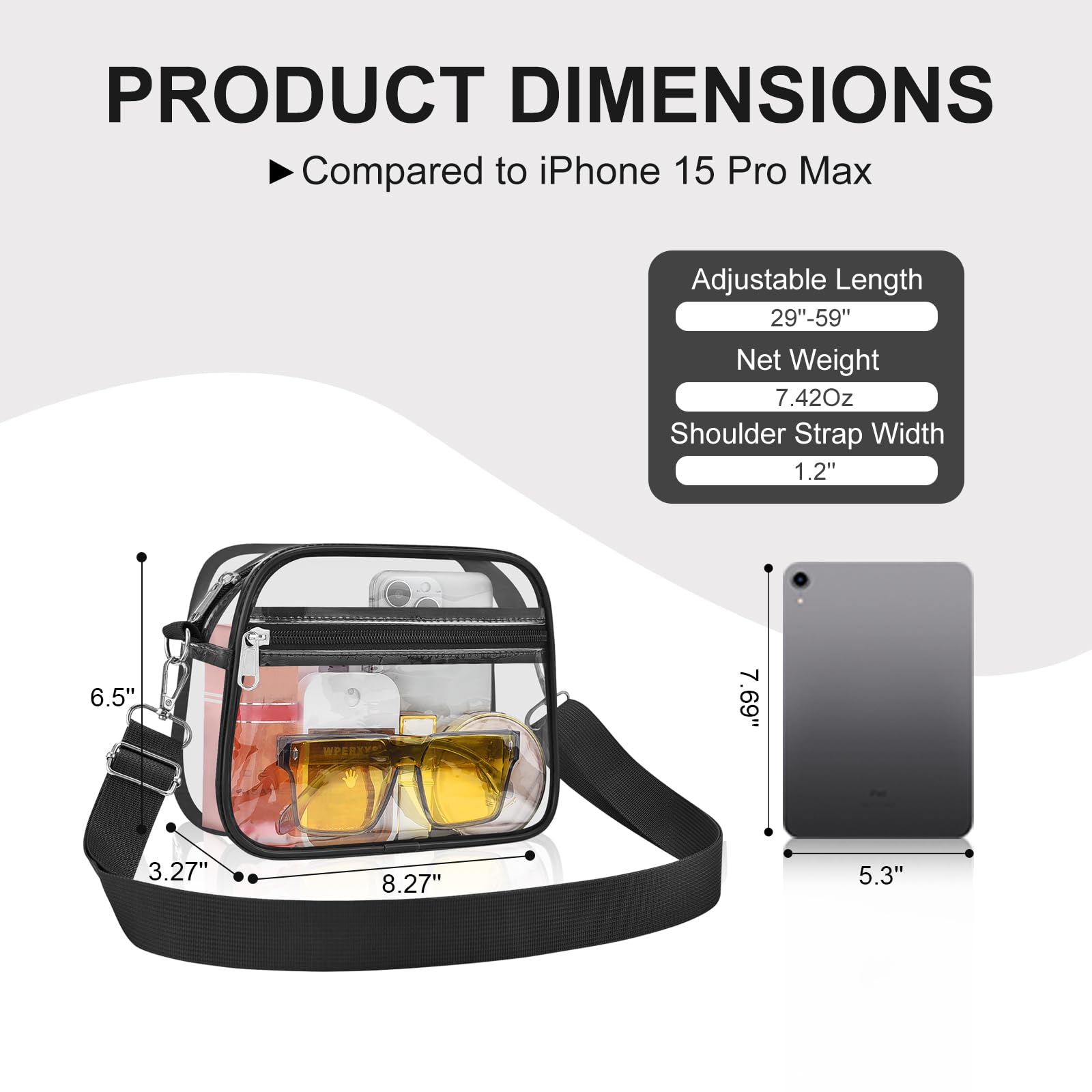 USPECLARE Clear Bag for Stadium Events Clear Crossbody Bag Purse for Women and Men for Sports Events Concerts Festivals