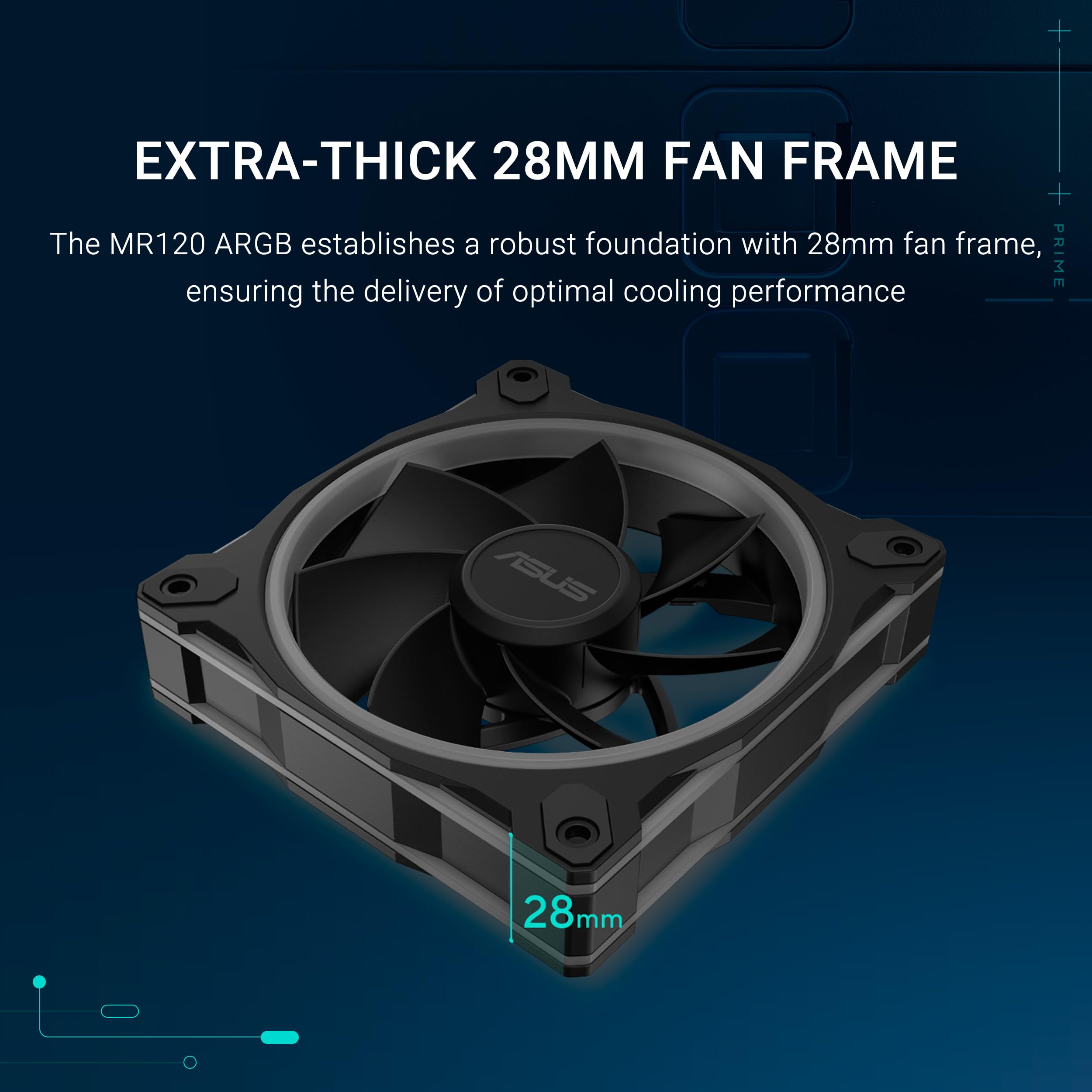 ASUS PRIME MR120 ARGB REVERSE (Noir) – Lot de 3 ventilateurs de boîtier 3 en 1 (120mm PWM, 20 ARGB LED, vitesse 1600 tr/min, débit d'air de 58 CFM, cadre de 28 mm d'épaisseur, Aura Sy RGB)