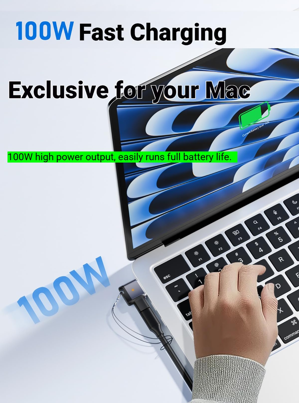 100 W PD Schnellladung USB C auf magnetischer Seitenwinkelstecker, kompatibel mit MagSafe 3, für MacBook 2021–2025 M1/M2/M3/M4/M5 (Violett-Grau, 1,5 m)