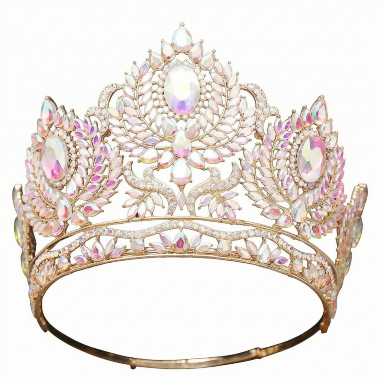 Milageto Tiara da Sposa Dorata Tiara Regolabile Corona Barocca per Spose, Reginette di Bellezza