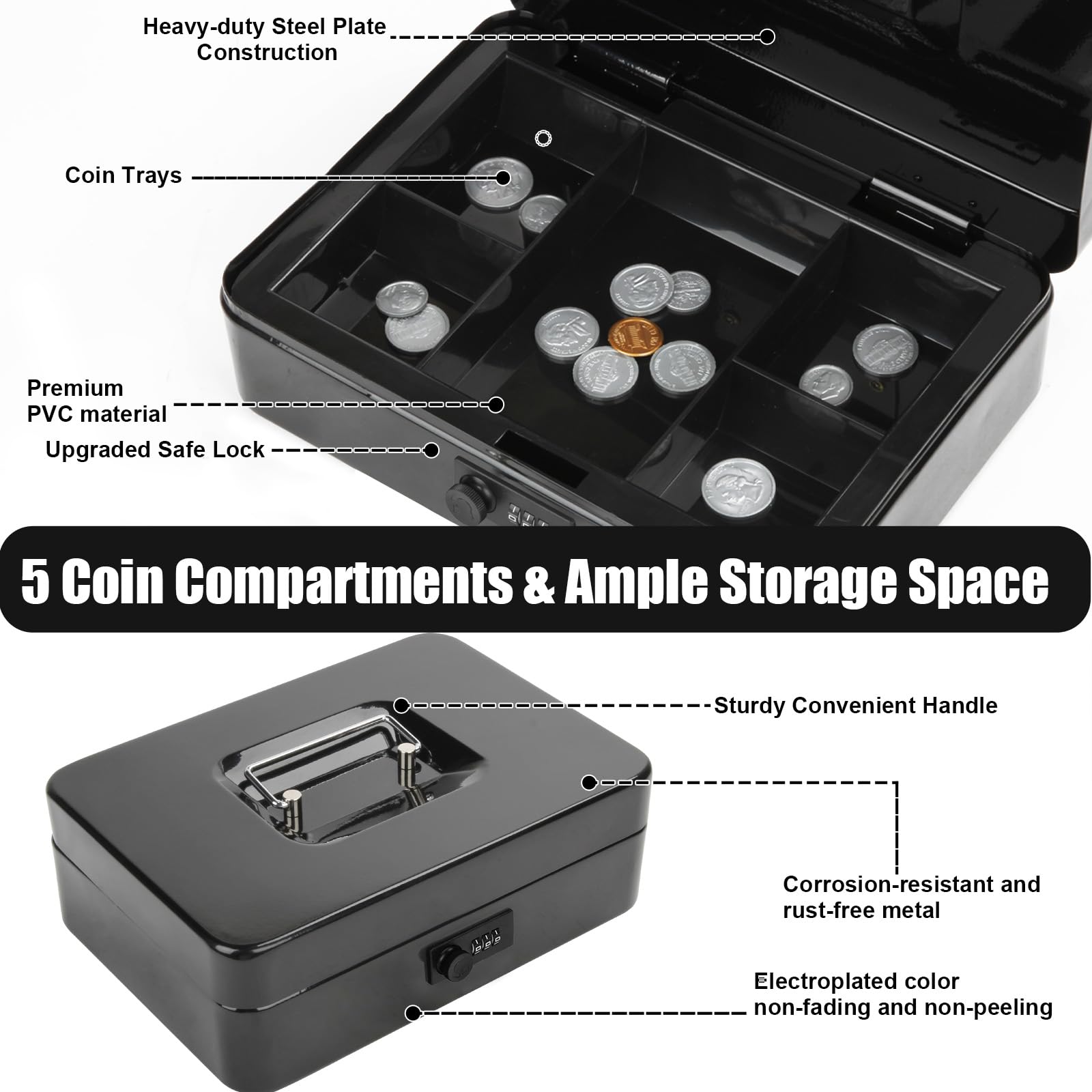 Cash Box Metal Money Box With Tray And Key Lock | Seychelles