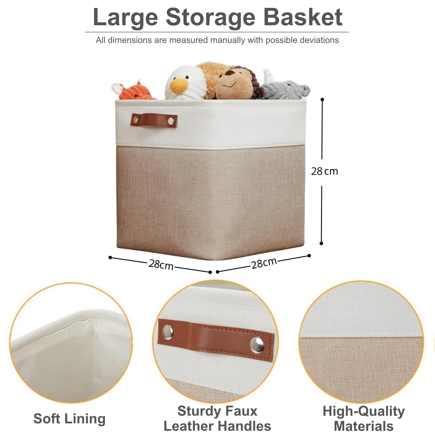 Lot De 3 Boîtes De Rangement 28 X 28 X 28 Cm - En Tissu Infroissable - Pour Paniers à Vêtements,paniers,coffres,jouets - Kaki Clair - Maison