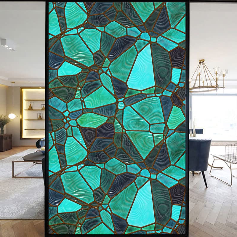 European Church Windows Film Privacy Stained Glass Window Stickers Static Cling Decorative Frosted Window Films UV Blocking Muted Colors Window Coverings (B,60x160cm WxH)