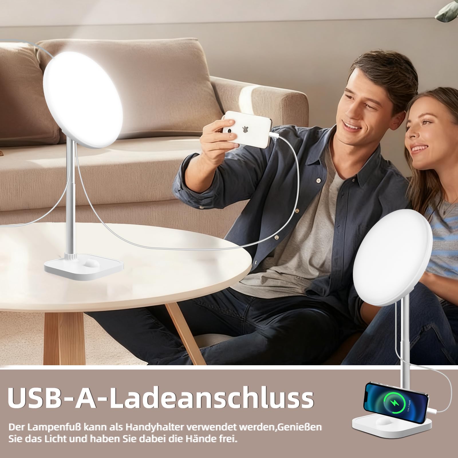 Lámpara de luminoterapia 15000 Lux, lámpara de luz diurna con 3 temperaturas de color, 5 intensidades de luz ajustables, con temporizador y control remoto, puertos USB-A, para el hogar y la oficina