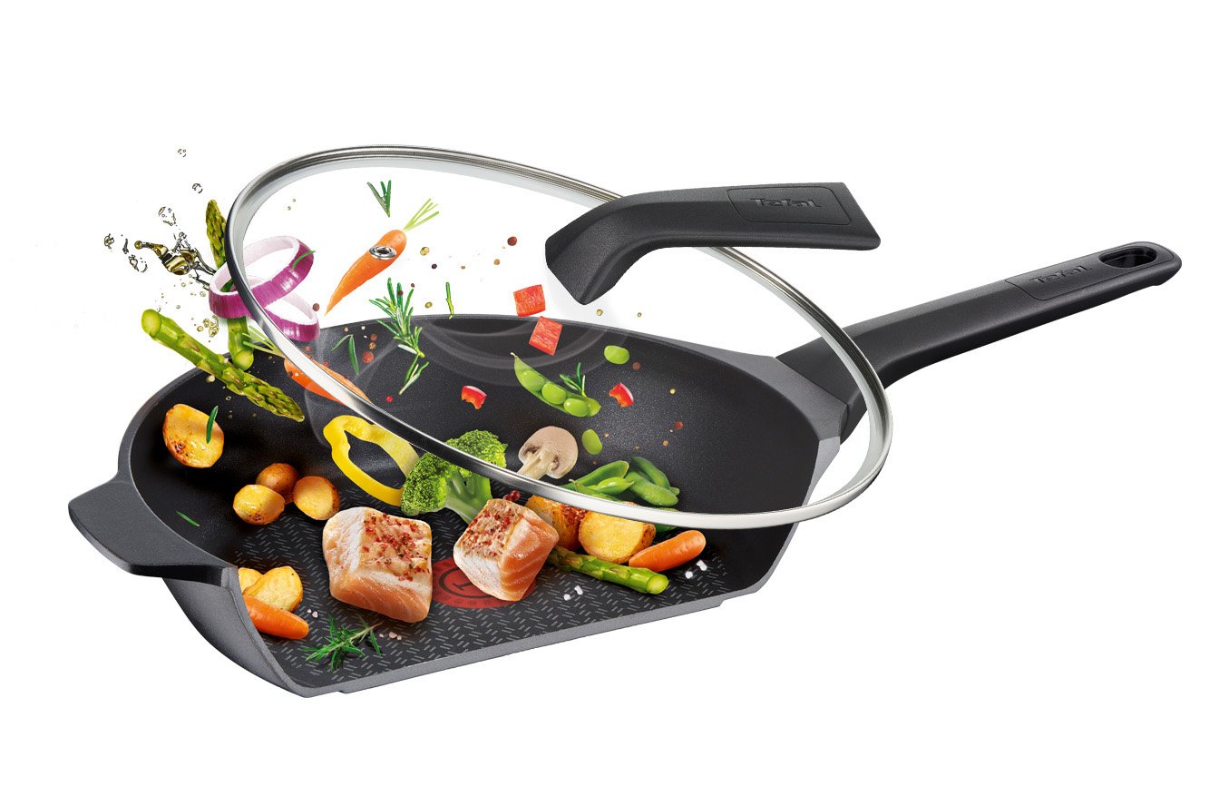 Tefal E2153334 Aroma - Padella in alluminio pressofuso con coperchio, 26 cm, colore: Nero