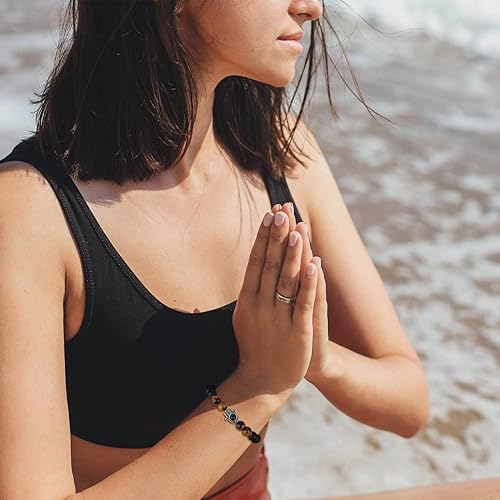 Miniatura 3 de Pulsera Hamsa con cuentas de piedra de tigre de ónix