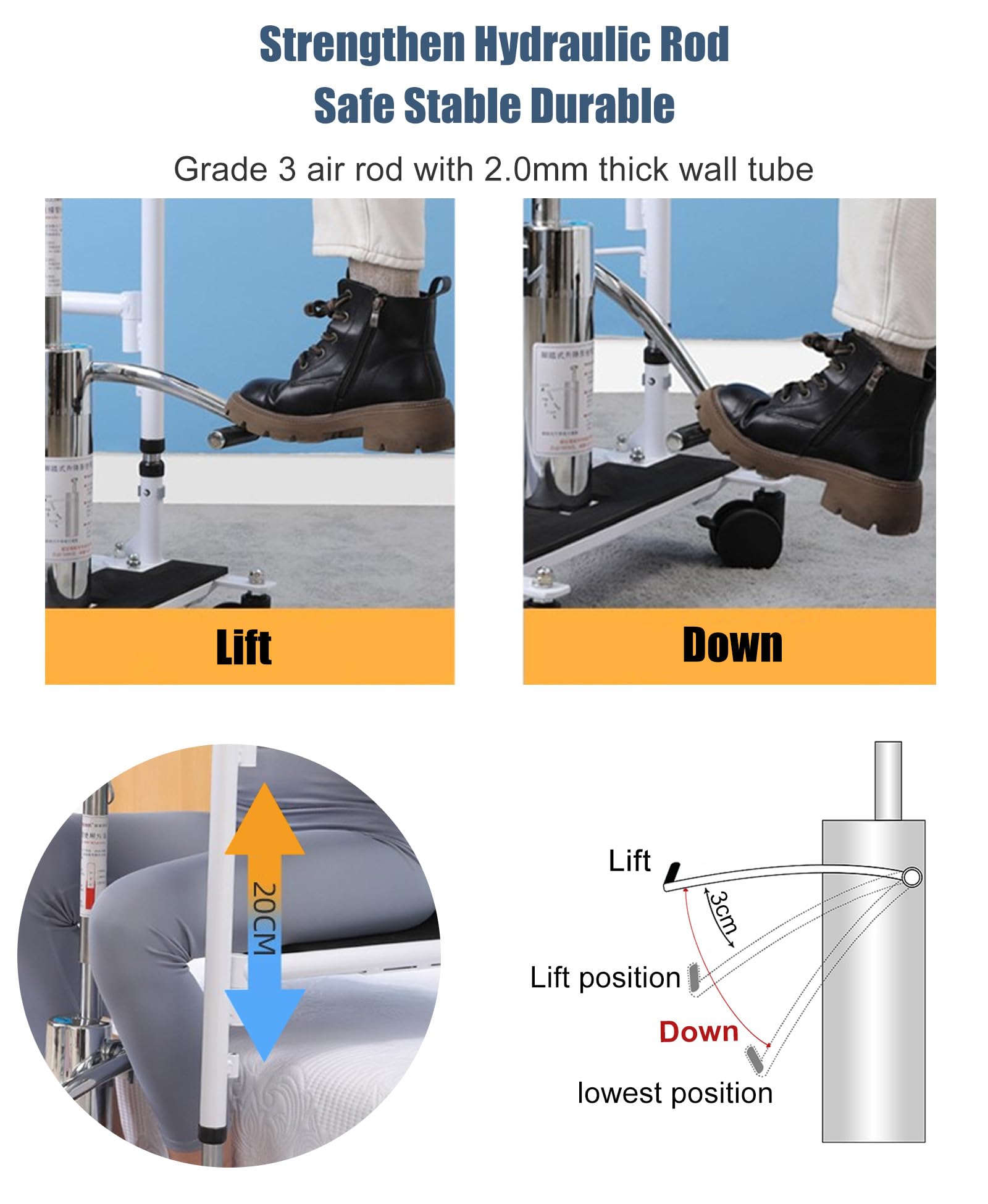 Silla de Ruedas Hidráulica Multifunción Traslado para Pacientes, con Asiento Dividido 180°, Silla de Ruedas de traslado de Pacientes para discapacitados, 20 cm Alcance de elevación