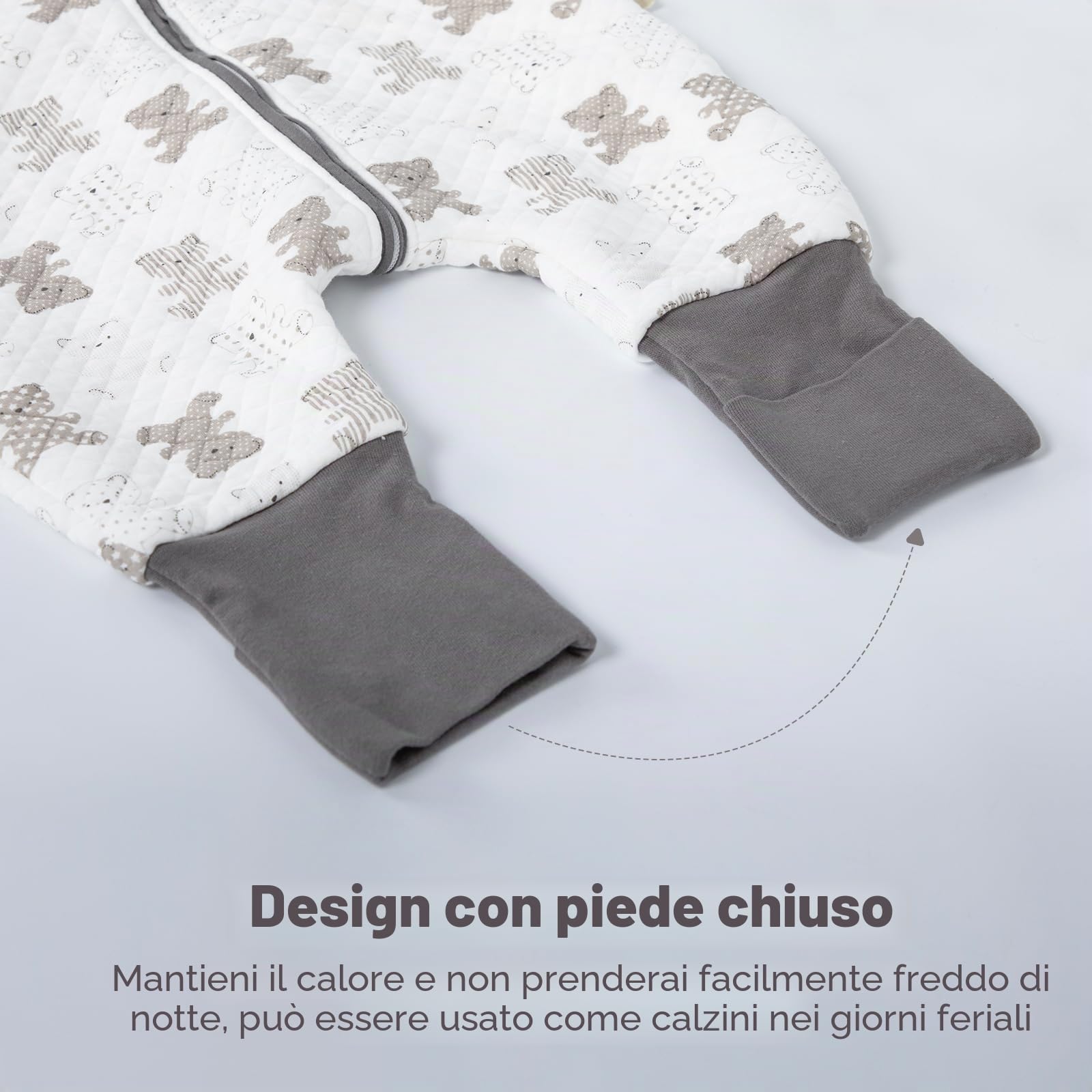 Sacco nanna con piedi bambini 2.0 Tog, Sacco nanna in cotone, per tutto l'anno con maniche rimovibili, Orso 4-5 anni