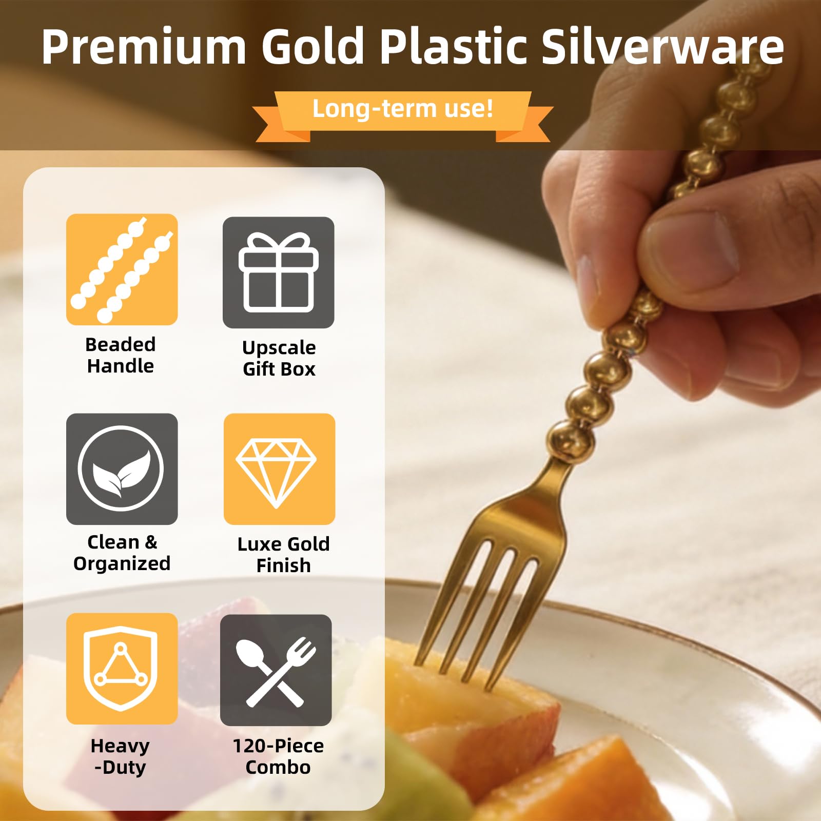 Premium Gold Mini Dessert Forks - 120-Piece with Beaded Handle, 4.4 Inch — Amazon image 4