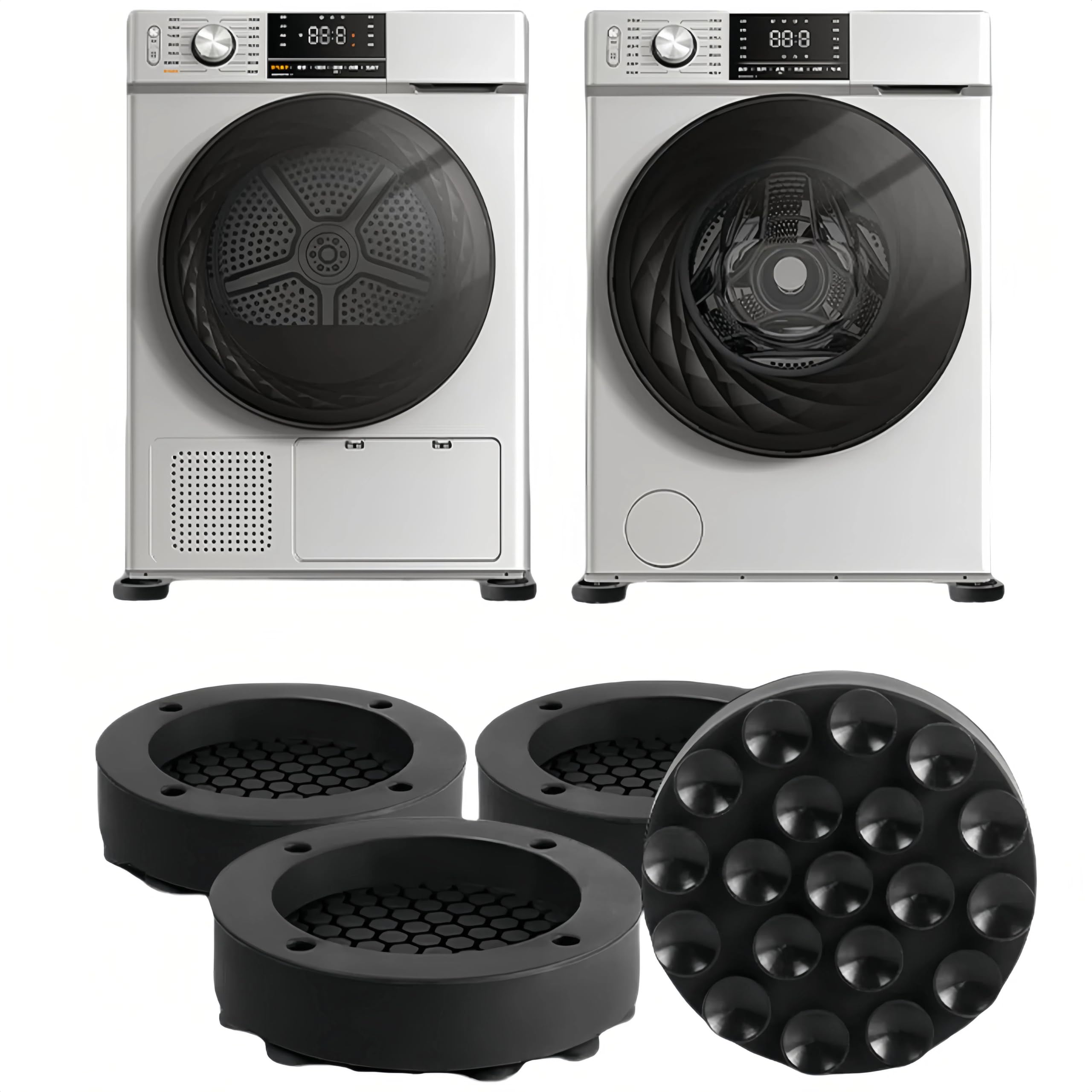 Anti Vibration Pads for Washing Machine 4 Pack - Universal Non-Slip Stabilizer, Noise Cancelling & Floor Protector | Washer Dryer Anti-Shock Feet (Black)