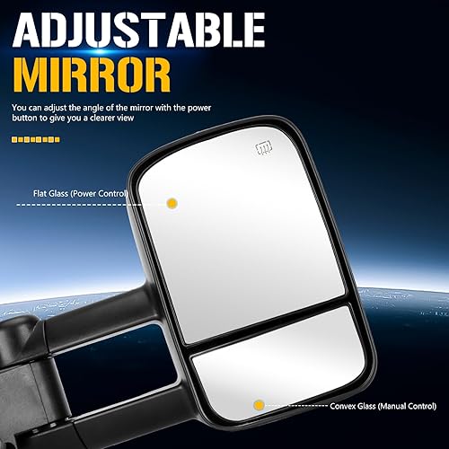 Miniatura 2 de Espejos de remolque con calefacción eléctrica compatibles con Chevrolet Silverado GMC Sierra 1500 2500 2000-2002 Suburban Tahoe Yukon 1999-2002 con