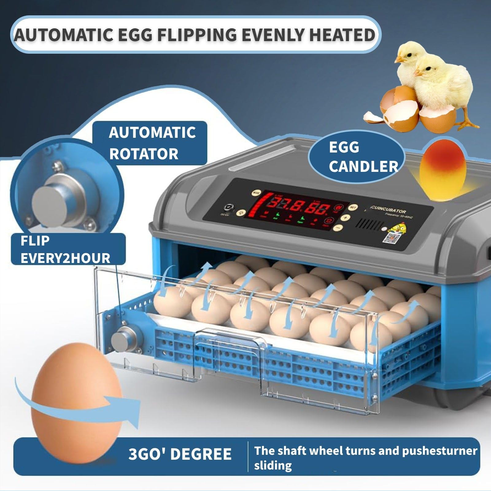 Incubadora Automática Huevos Para Pollos Patos Codornices Con Capacidad 24 A 300 Aves Con Control Automático Temperatura Humedad Pantalla LED Funcionamiento Automático Para Granjas Domésticas(36)