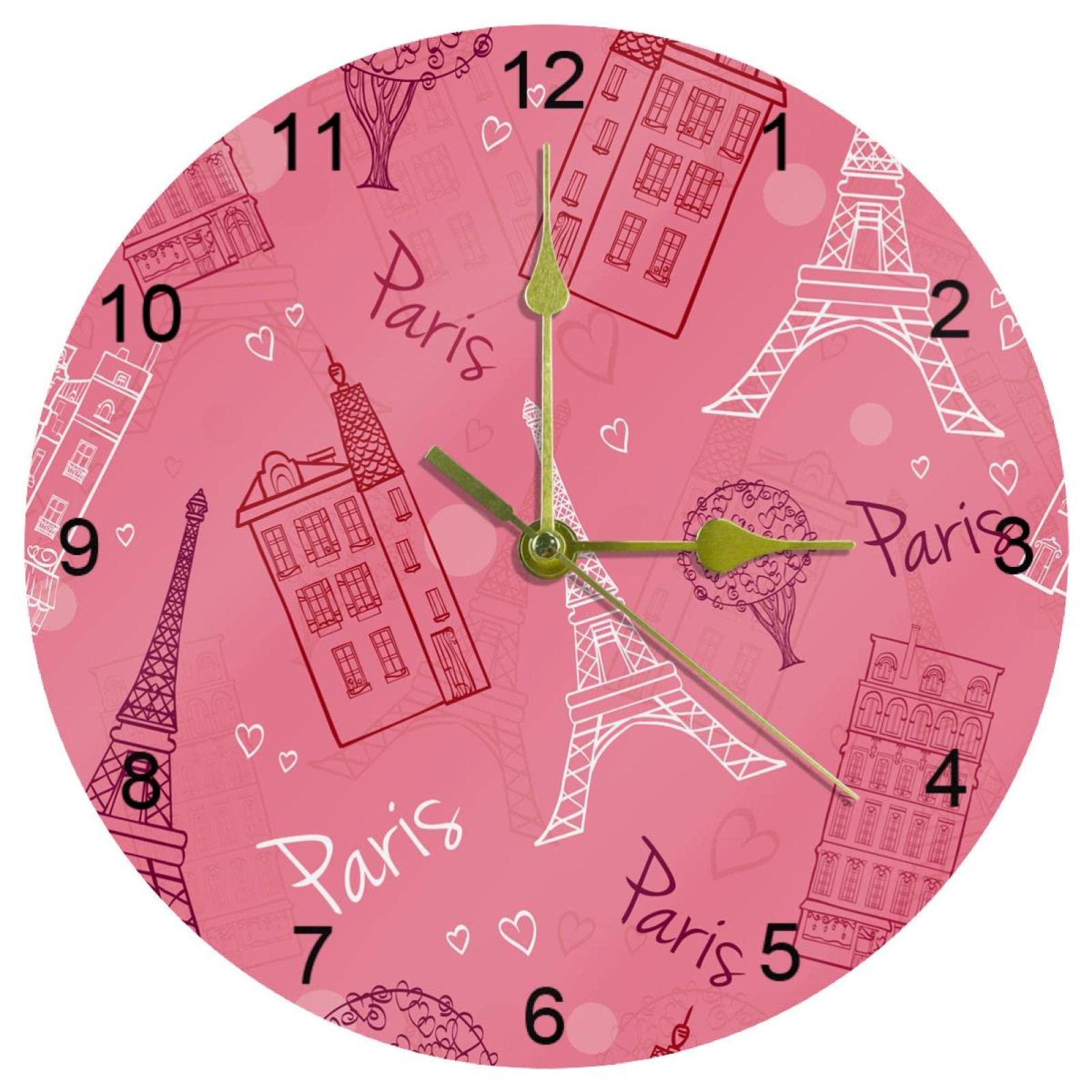 Horloge murale silencieuse Tour Eiffel rose un cadeau déco pour chambre fille