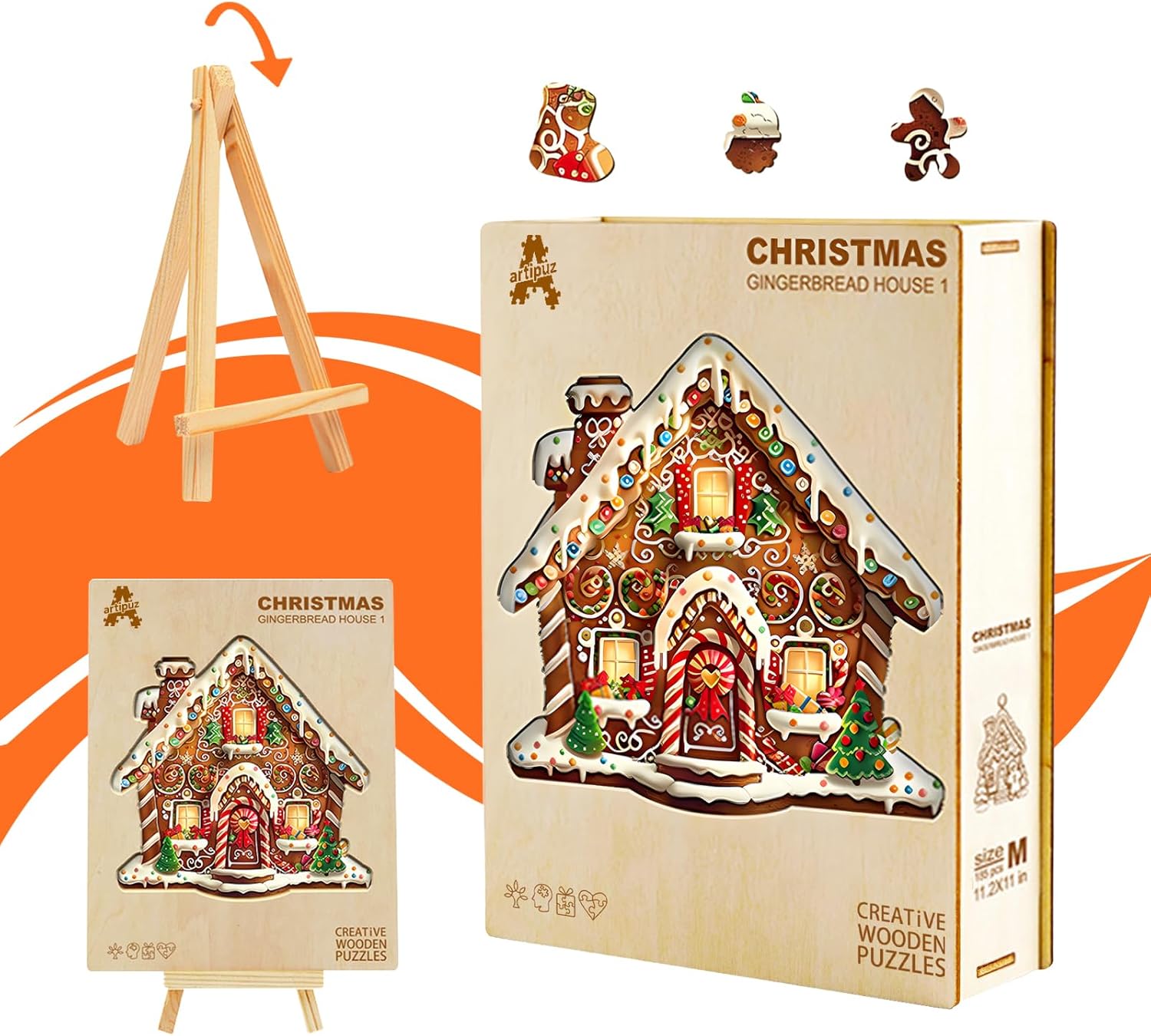 Wooden Puzzles for Adults - Christmas Gingerbread House -1 Wooden Puzzle, Unique Wood Jigsaw Puzzle for Adults, Wood Puzzles Adult, Gifts for Family, Wall Art Home Decor (250pcs 13.4 * 13.2in L)