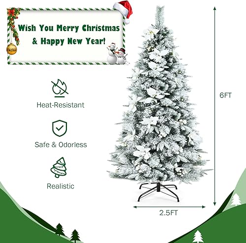 Miniatura 6 de POWERSTONE Árbol de Navidad artificial de 6 pies árbol de Navidad con bayas y flores de Pascua para decoración del hogar oficina vacaciones árbol de