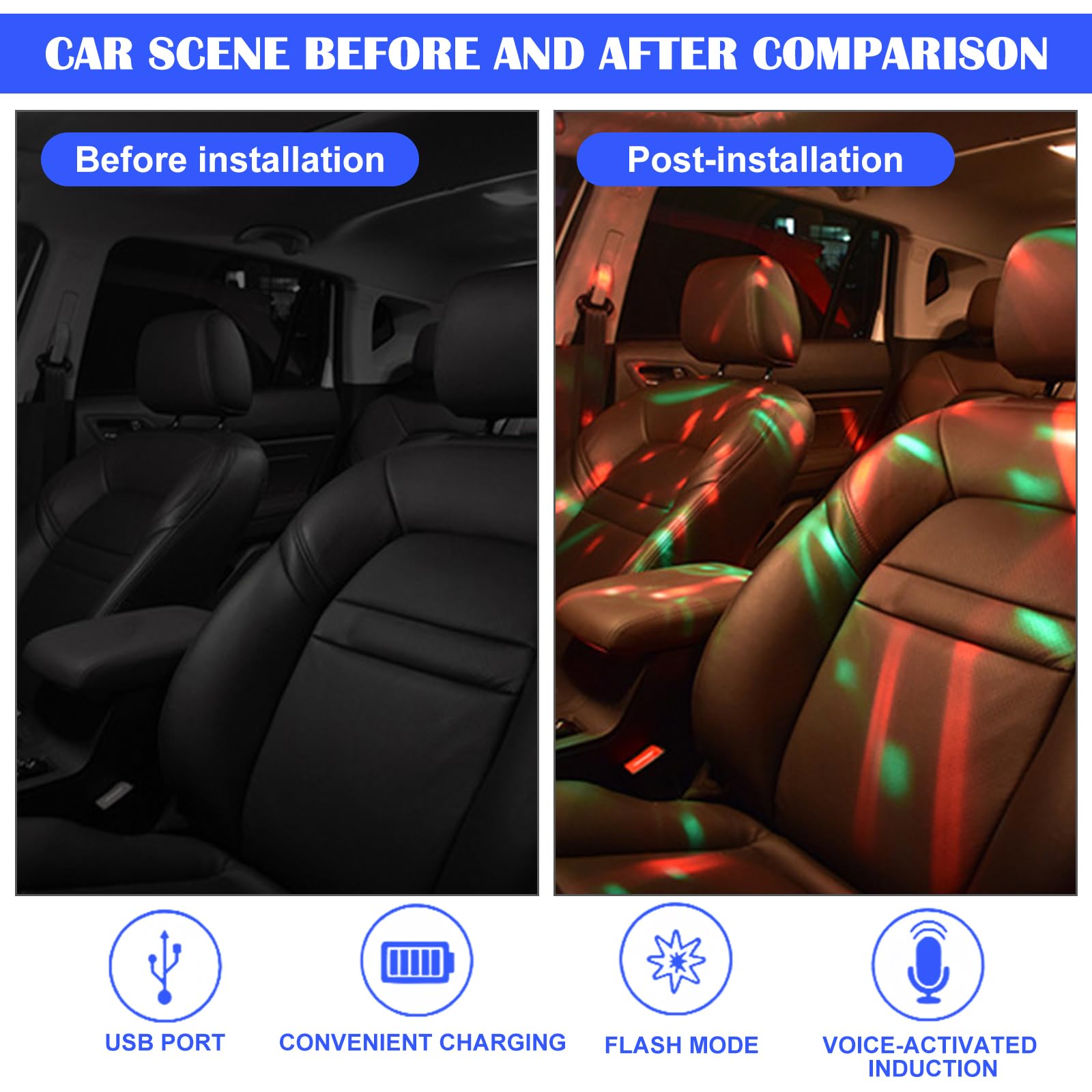 Mini Bola de Discoteca, 2 Unidades de 5 V, Luz Portátil para Coche, LED DJ, Fiesta, USB Controlada por Voz, Estado de Ánimo, Batería