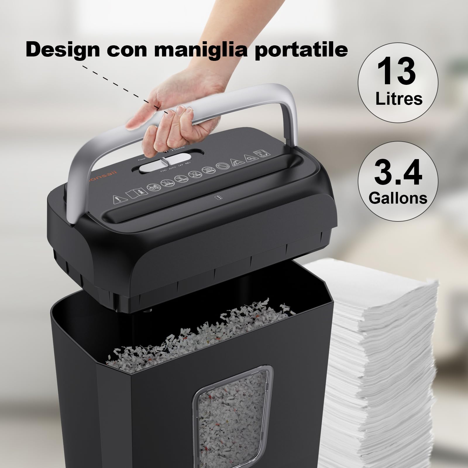 Bonsaii Distruggidocumenti P-4, Tritadocumenti 6 Fogli, Carte di Credito, Graffette, Contenitore 13L, C237-B
