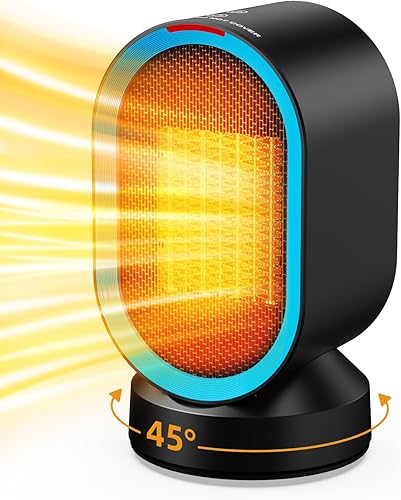 TABYIK Calentador de espacio para interiores, calentador portátil oscilante de 45, calentador eléctrico rápido con 7 protecciones de seguridad,