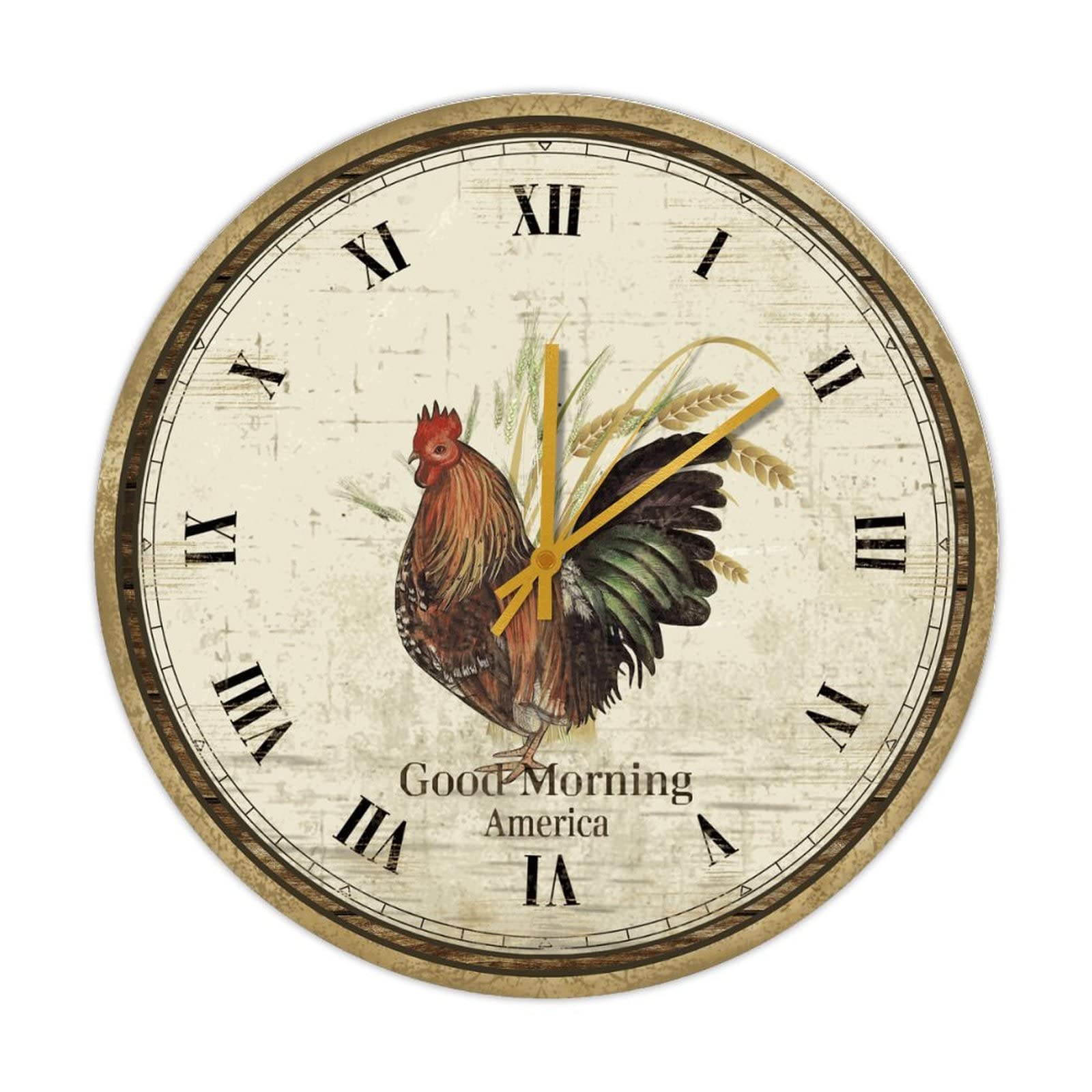 Cadeau de ferme horloge murale ronde en bois avec coq rustique pour pendaison de crémaillère