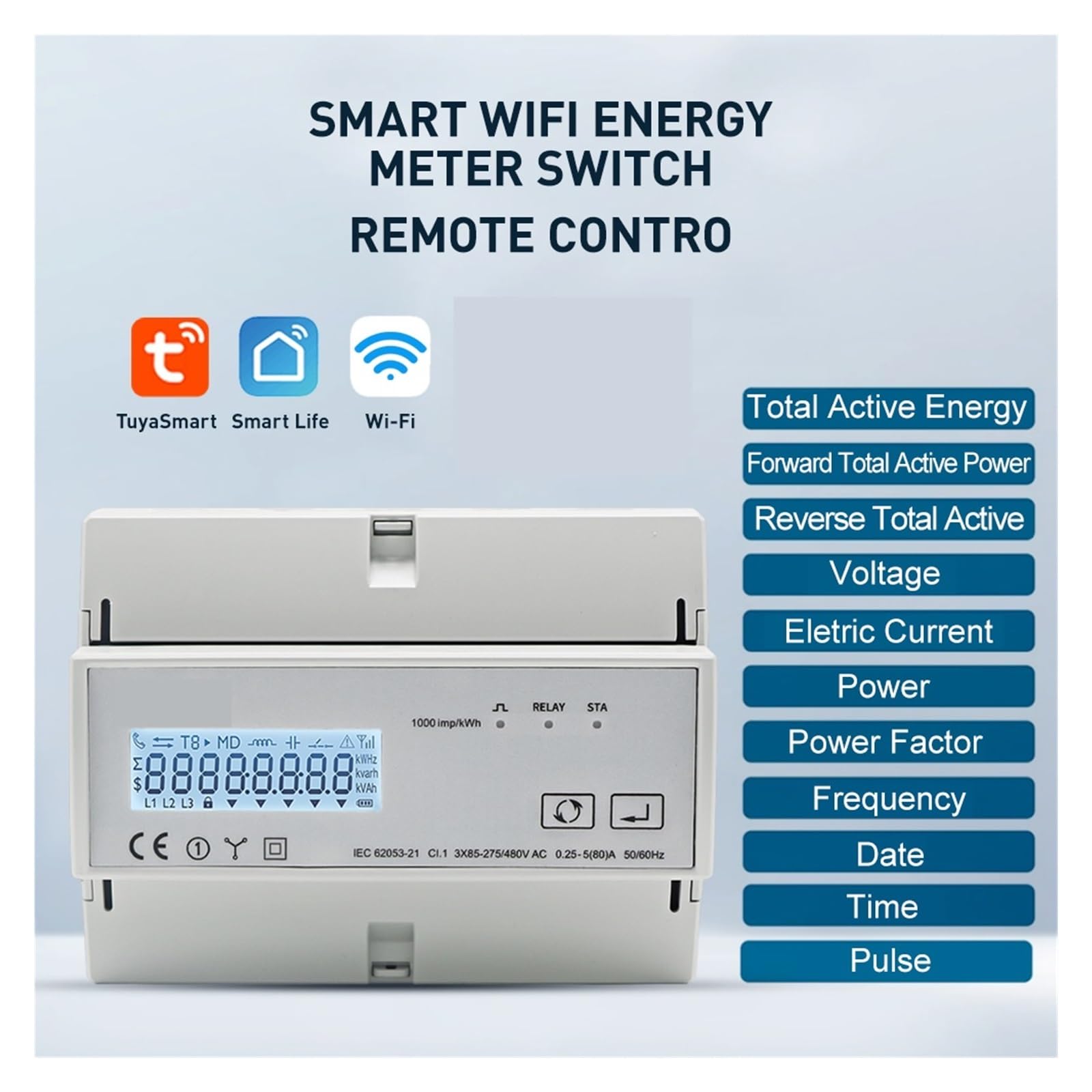 Tuya WiFi ZigBee Trójfazowy Dwukierunkowy Licznik Energii Monitor KWh Z 3-częściowym Transformatorem Typu Split CT(ZigBee,200A)