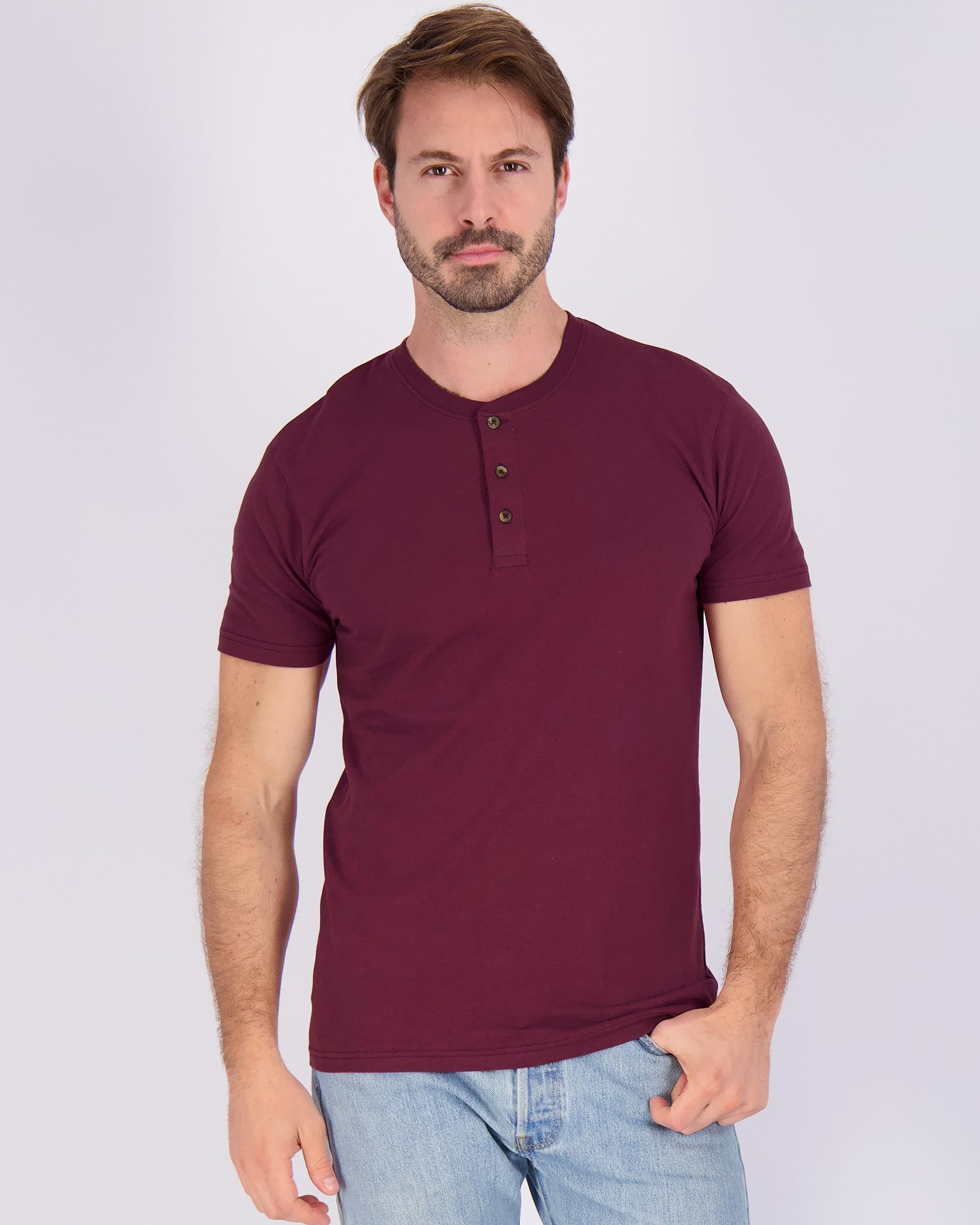 Real Essentials 3 Pack: Men's Cotton Short & Long Sleeve Henley T-Shirt Performance Activewear (Available in Big & Tall)