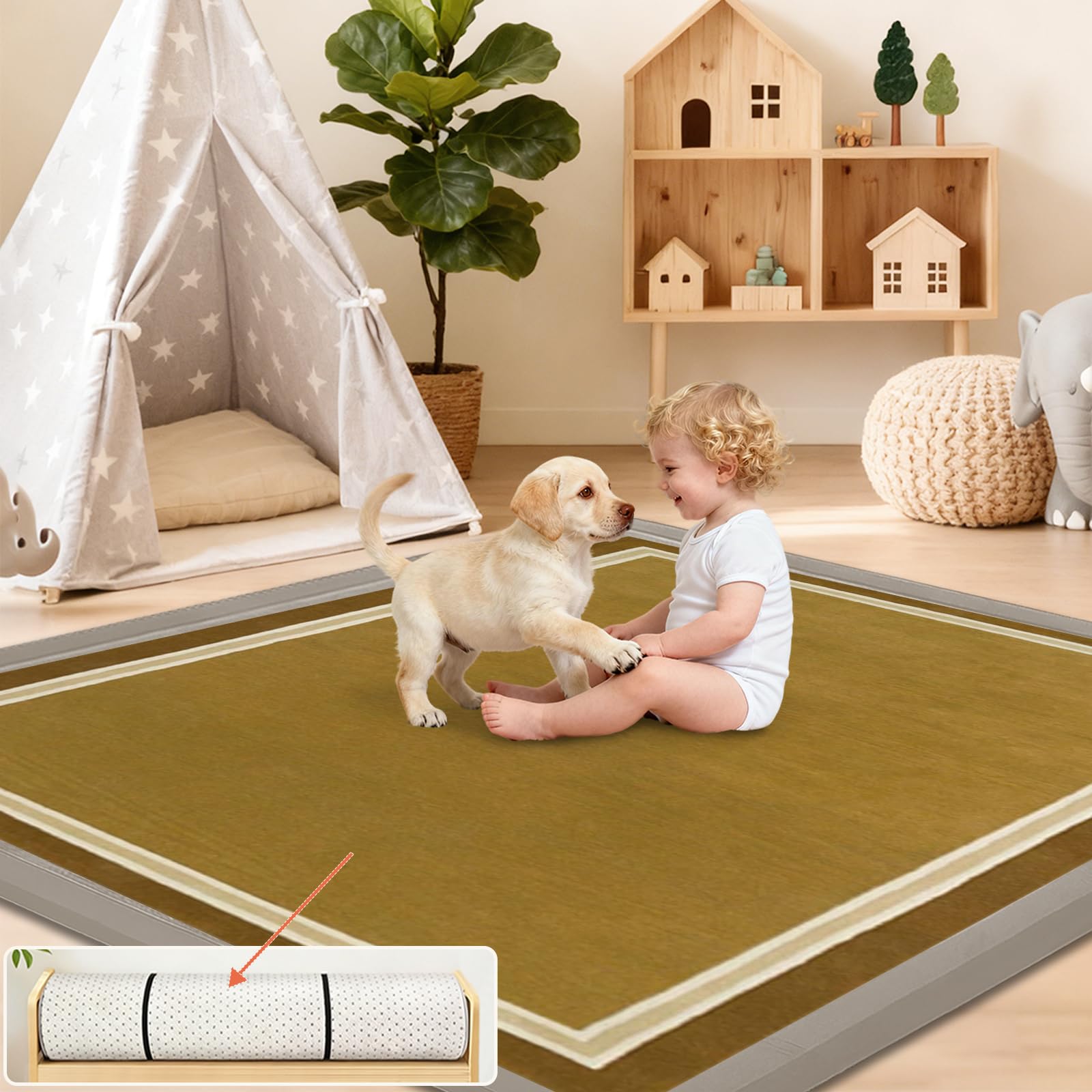 2 cm EXTRA DICK Spielmatte Baby, Krabbelmatte Baby, Hochwertige Babymatte aus Memory Schaum - Kinder Spielteppich, Teppich Kinderzimmer, Babygeschenk Braun 200 x 300cm