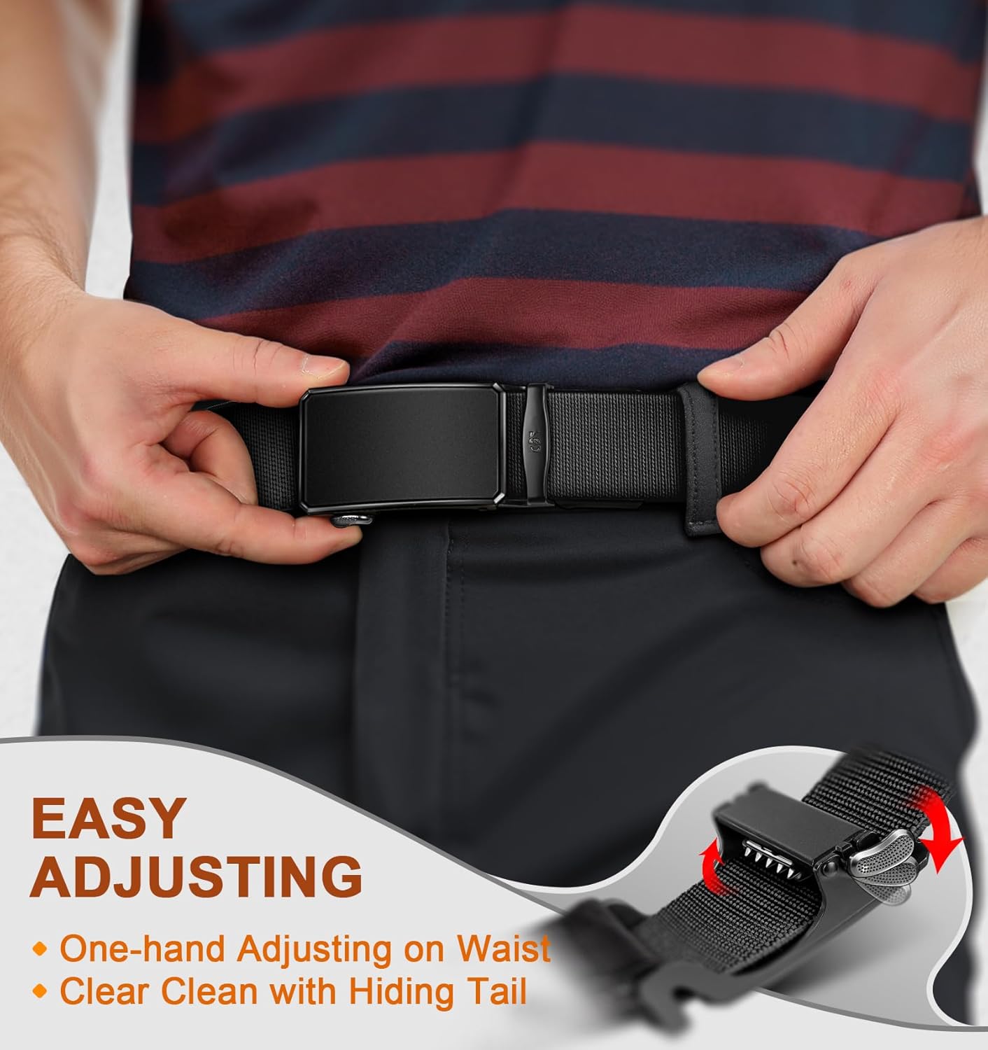 KEMISANT Men Belt,Ratchet Web Belt Stretchy For Men Golf Work Hiking Holster Jeans Casual Pants 1 1/2",Limitless Adjusting - Image 4