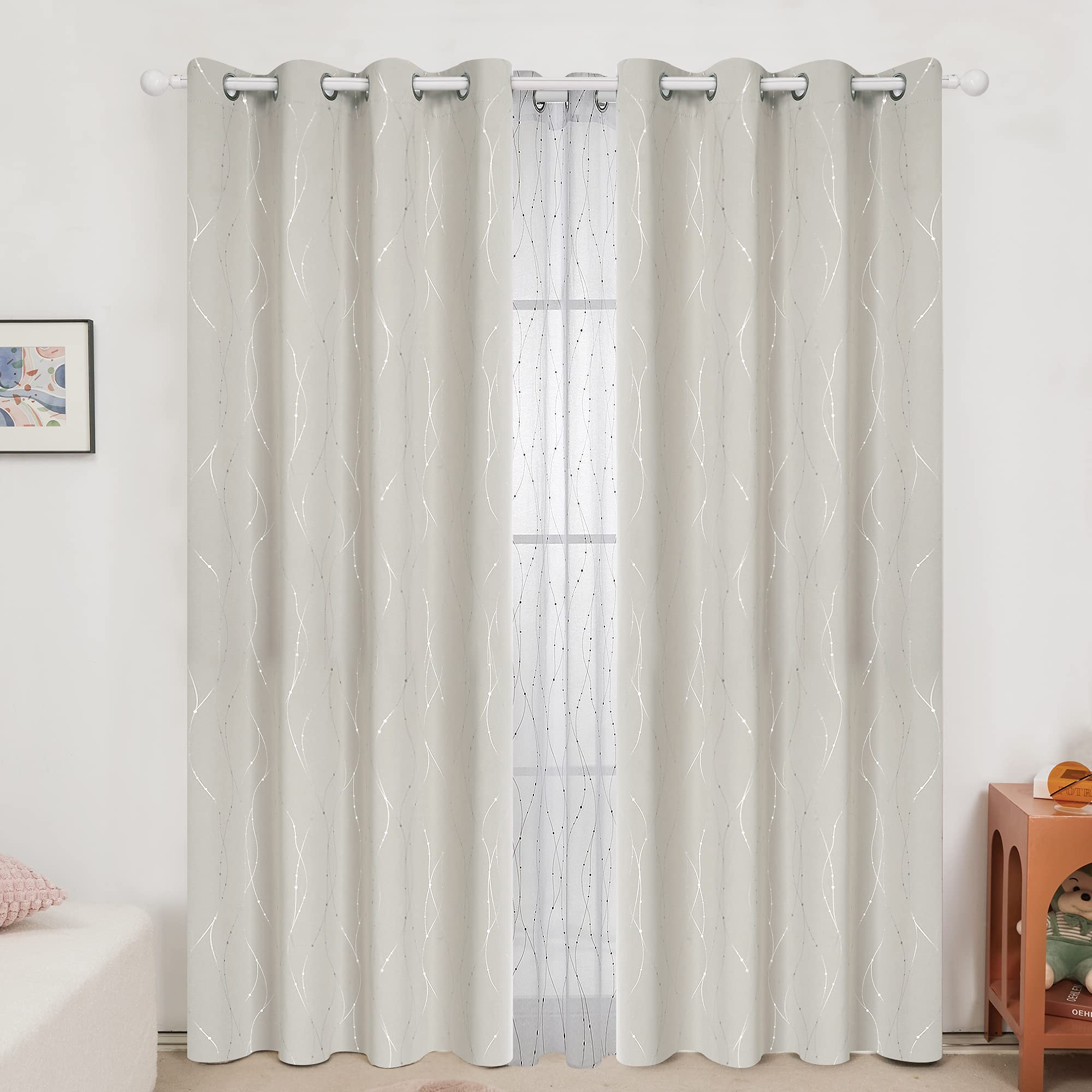 Deconovo Cortina Opaca para Habitación Térmica Aislante con Ojales 2 Piezas 140 x 245 cm Beige Claro