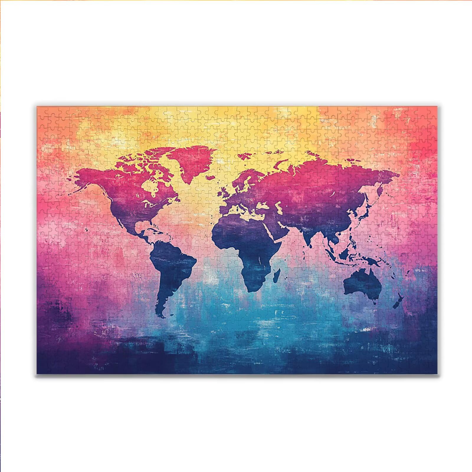 Puzzle 2000 Piezas Adultos Puzzle Color Mapa del Mundo Rompecabezas Adultos XXL 100 x 70cm, Impossible Rompecabezas, Madera Jigsaw Arte Juego Educa Familiar Aliviar El Estrés, Regalos de Pascua I-7
