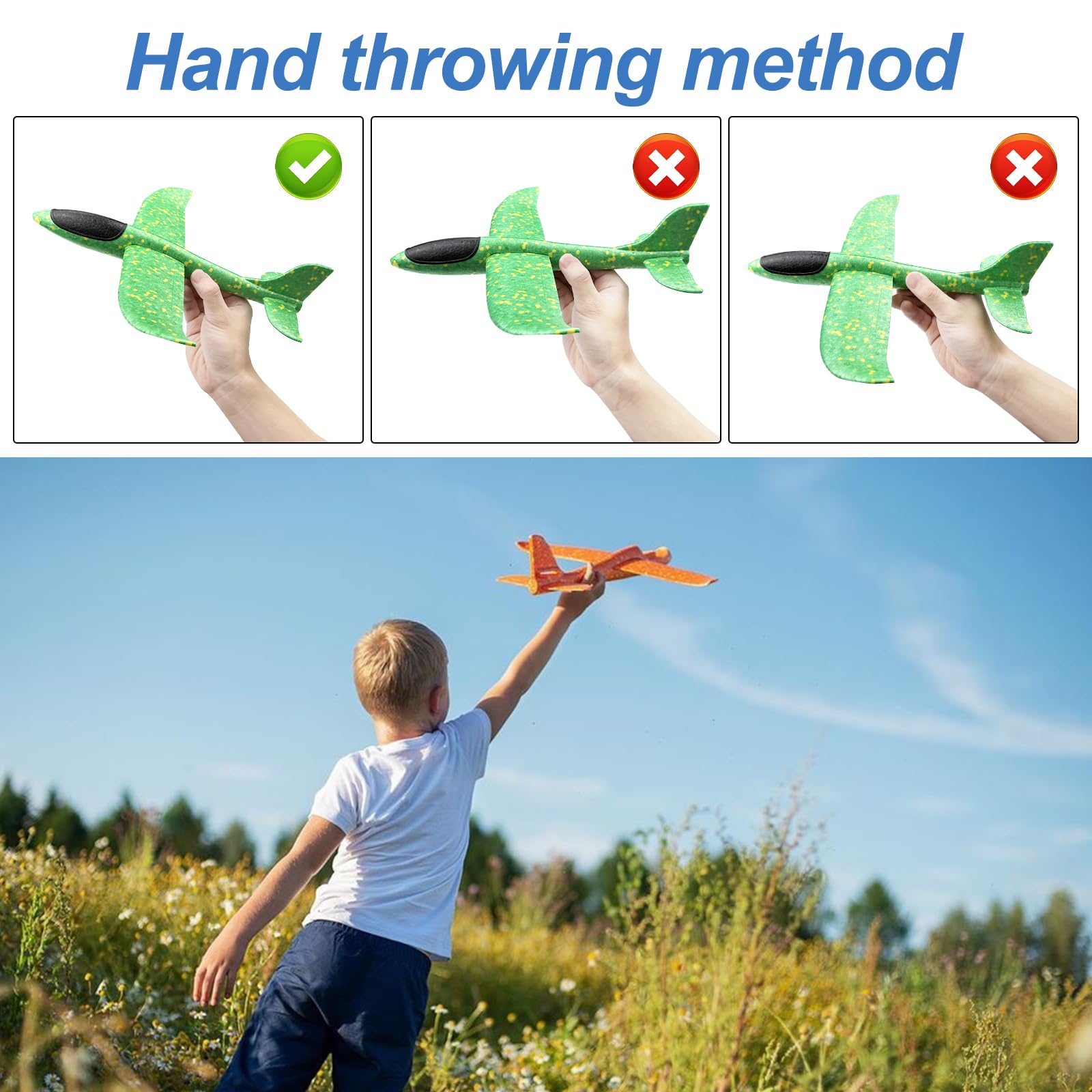 Maxentico Giochi da Esterno per Bambini, Polistirolo da Lanciare Aeroplano, Aereo di Giocattolo in Schiuma, Bambino 6 Anni Maschio All'Aperto Aliante Aerei Giocattoli(4Pcs), Giochi Giardino Esterno