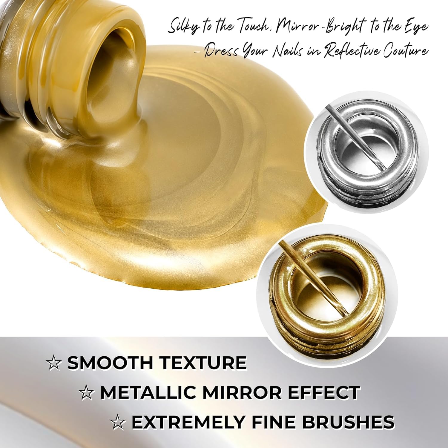 Silver Metal Mirror Painting Gel Nail Polish, 3D Nail Art DIY | Metal painted drawing gel, 3D effect, curing required, long-lasting high-shine mirror reflection, for DIY & salon nail art