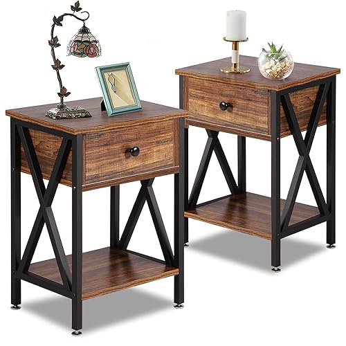 VECELO Nightstands Set of 2, Modern Bedside End Tables, Night
