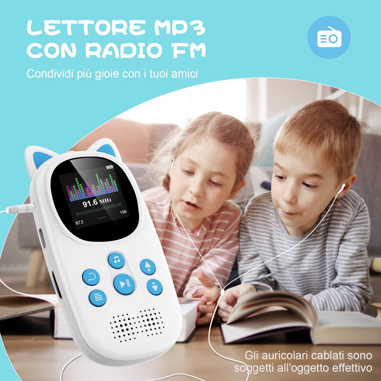 32GB Lettore MP3 Bluetooth 5.0 per Bambini, Oilsky MP3 Lettore Musicale Portatile per Lo Sport con 750mAh, Altoparlante HD Integrato, Radio FM (Blu)