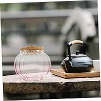 Vista 3 de Alipis Tarro de caramelo de vidrio con tapa 20.3 fl oz Bote de té rosa Recipiente hermético de almacenamiento de té Rosa Pequeños frascos de vidrio