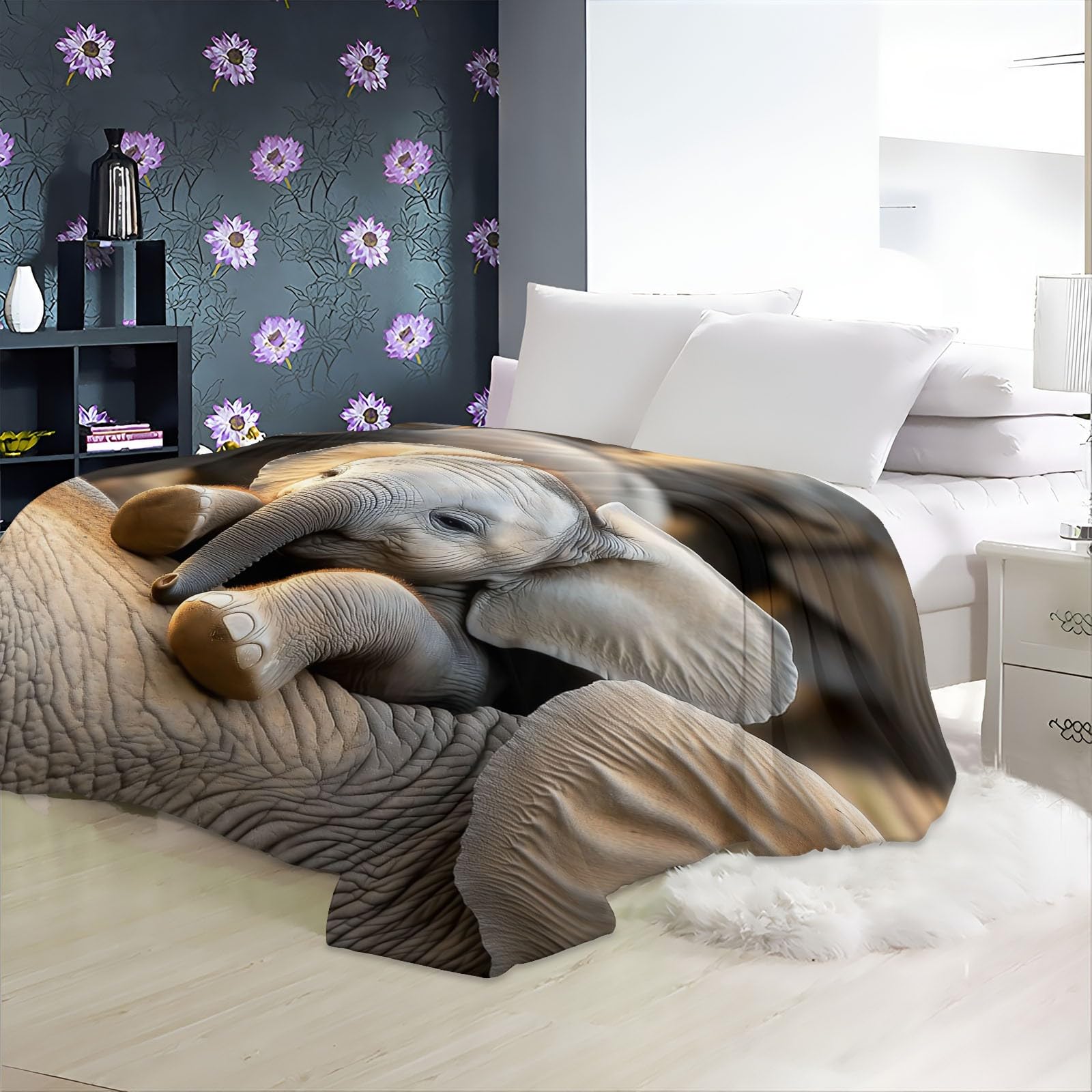 Kuscheldecke Tier Verspielter Elefant Bunt 180 x 200 cm, Flauschig Weich Warm Drucken Personalisierte Decke,Kuscheldecke für Tagesdecke Decke Sofa Bett und Picknickdecke