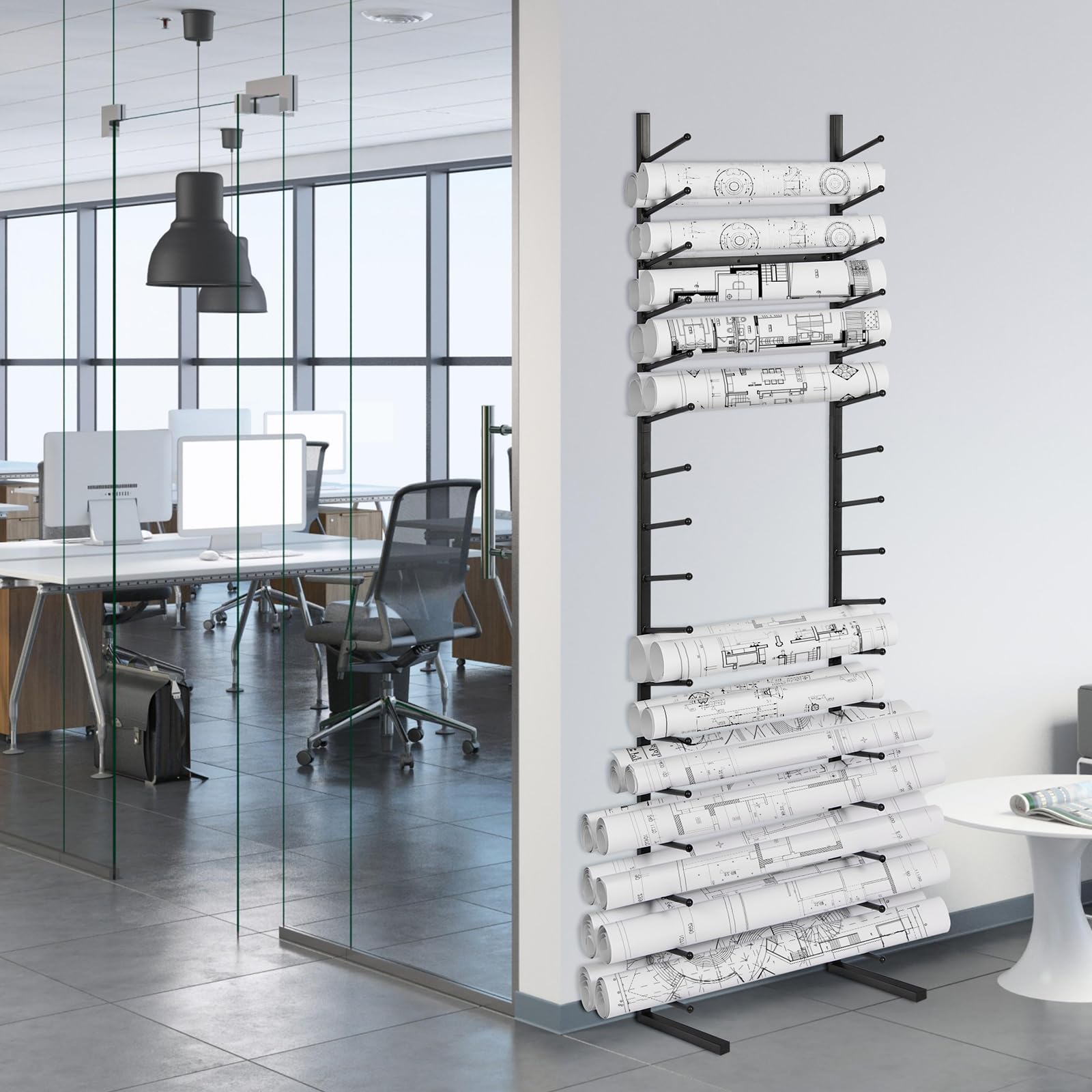VEVOR Estante de Almacenamiento de Planos Estante Colgante para Exhibición de Carteles de 16 niveles, 2 Rollos/Neumático, Soporte Vertical para Archivos en Rollo de Planos para Pósteres, Mapas