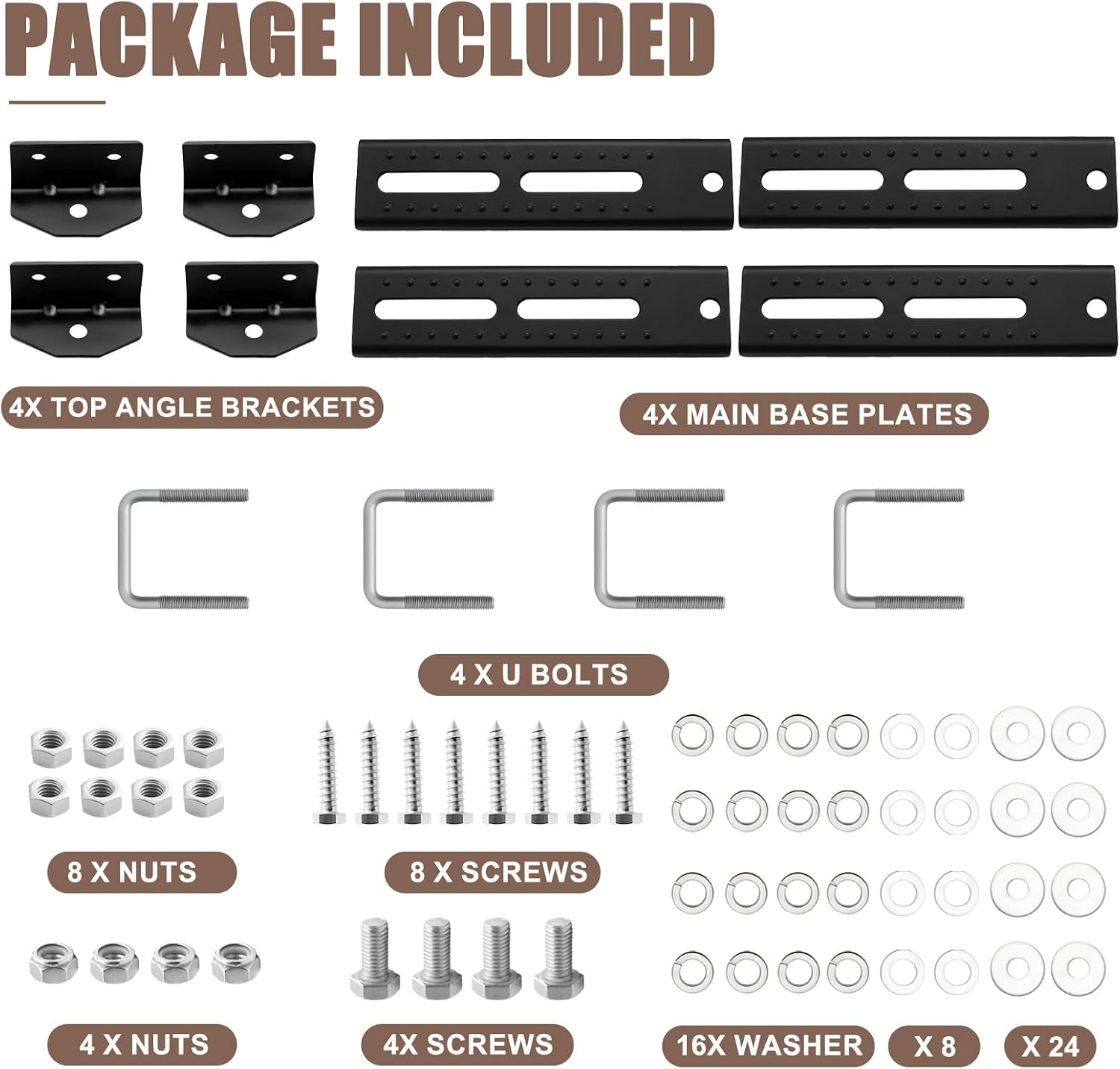 12" Heavy Duty Boat Trailer Bunk Brackets Kit, Galvanized Swivel Top Bunk Bracket Kit for Boat Trailer Crossmember 1.5x3, 2x3, 3x3 Black 4 Pack