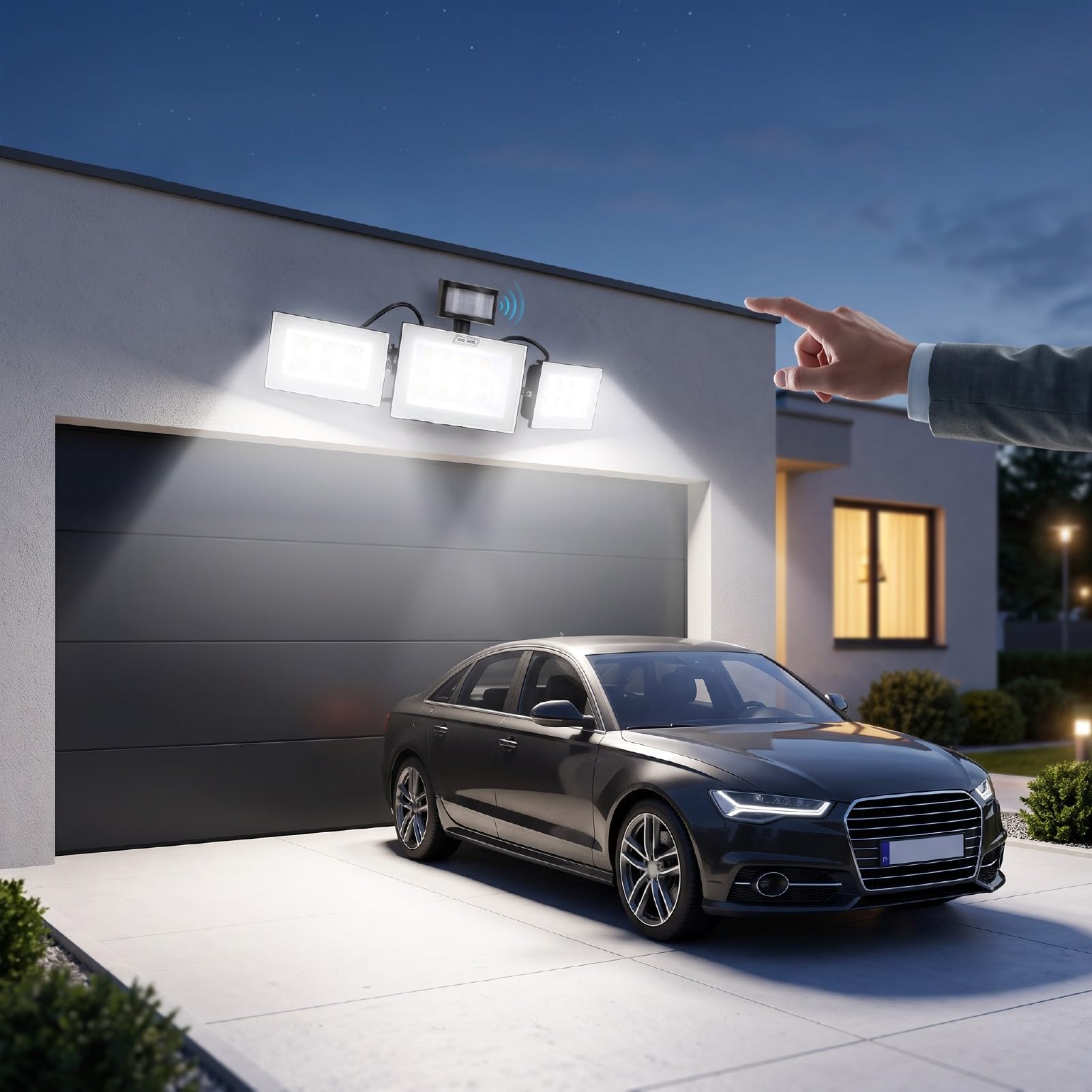Fafeicy Czujnik Ruchu PIR Reflektor LED IP66 100W 15000LM | Oświetlenie Zewnętrzne od Zmierzchu do świtu z Pilotem do Kontroli Parkingu na Podwórku