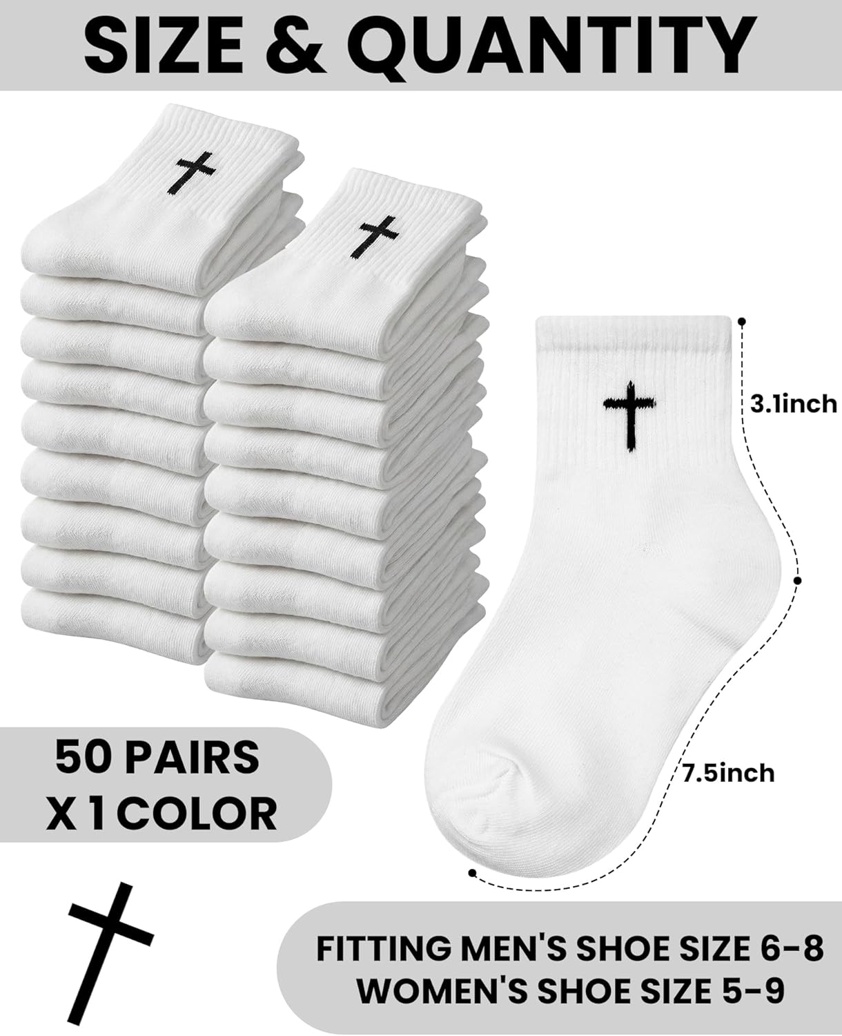 Shihanee 50 Pairs Bulk Cross Socks for Men Breathable Christian Cross Ankle Short Socks Birthday Easter Christian Father Day Religious Gifts for Men Women Pastor Clergy